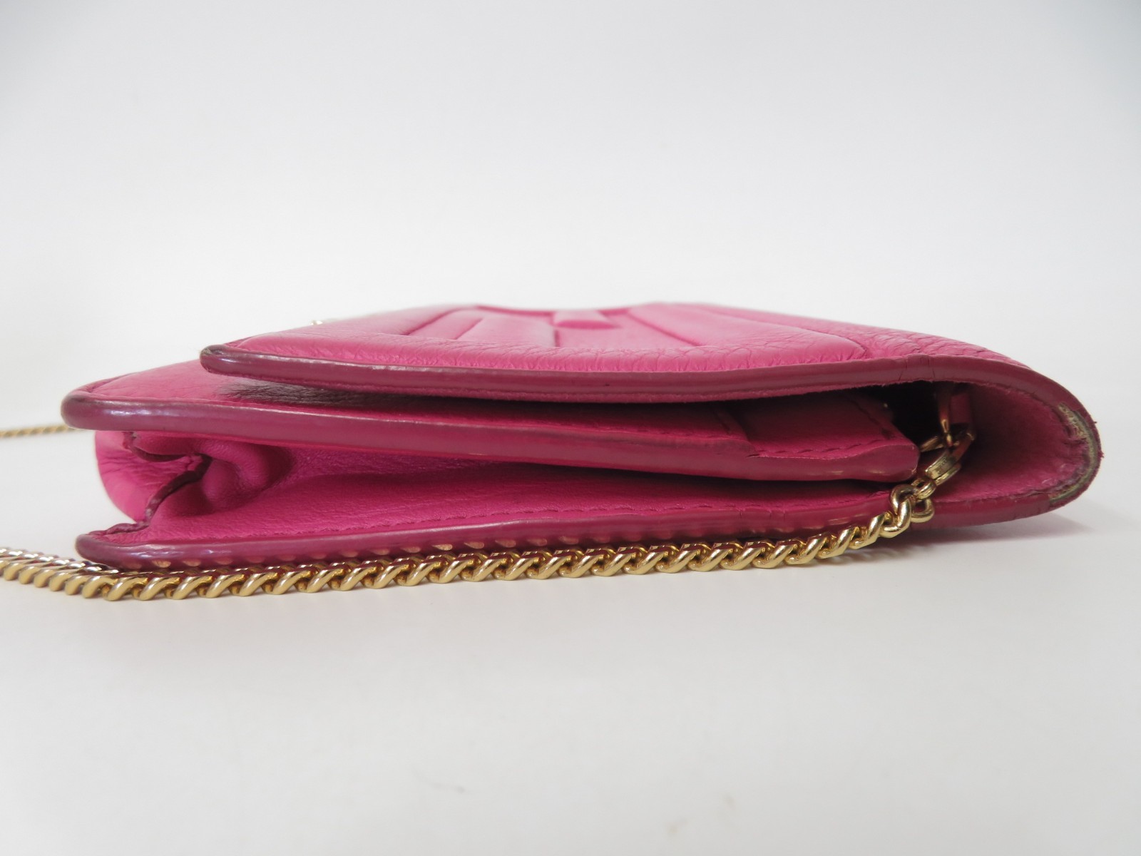 Authentic FENDI FF Logo Leather Chain Wallet Mini Shoulder Bag I#54023