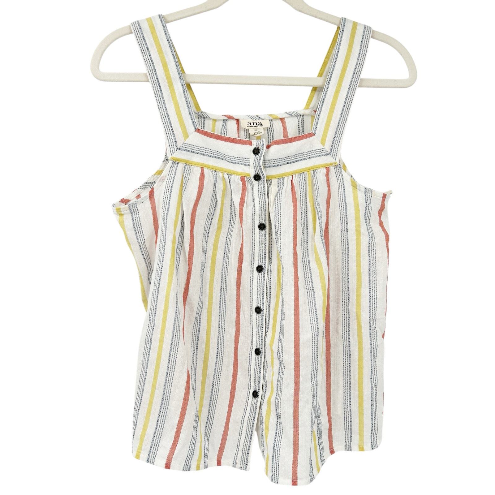 NWT A.N.A Womens Summer Beach Cotton Button Front Striped Tank Top XS Multicolor