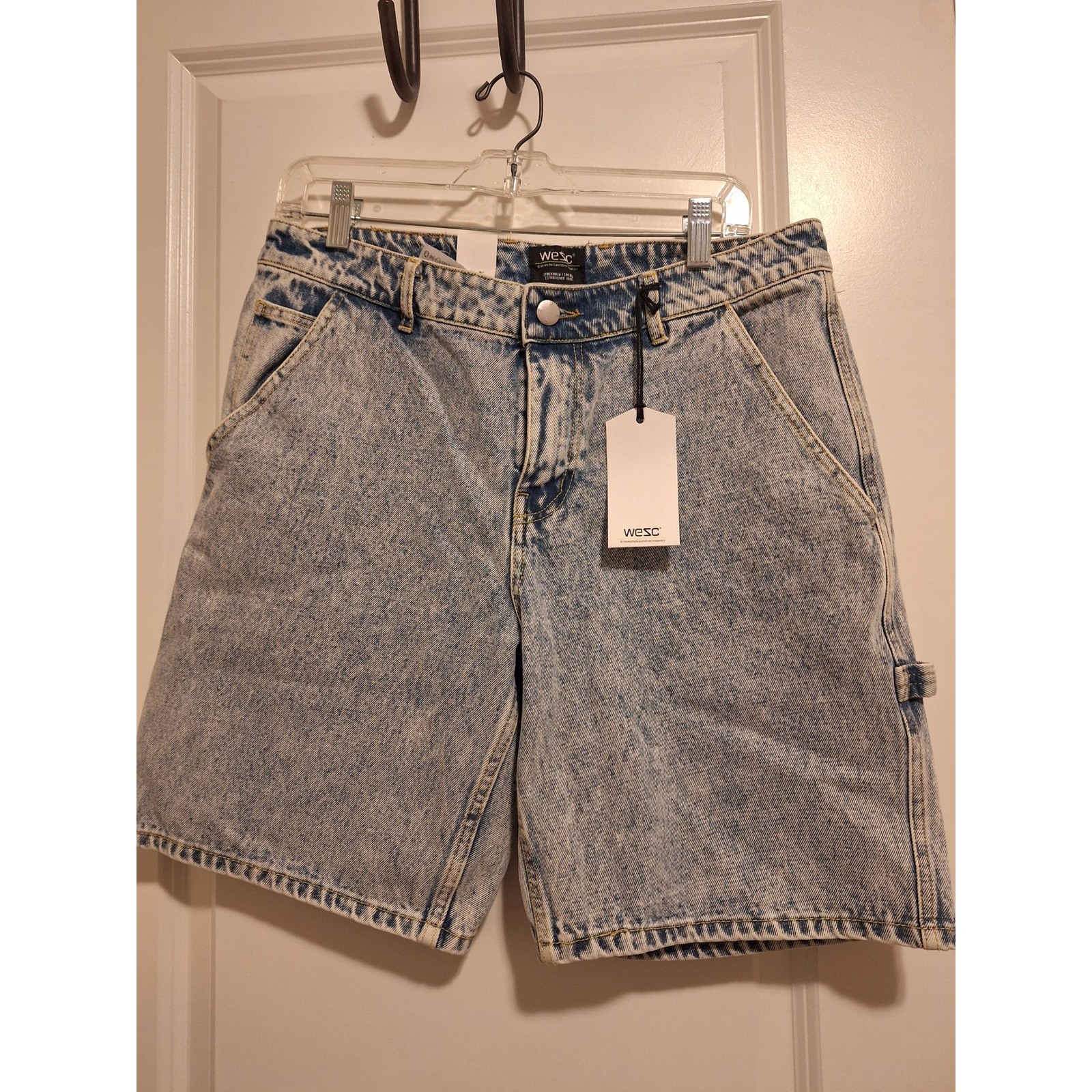 WeSC Mens Carpenter Denim Shorts W31 Light Blue Acid Wash NWT Skate Streetwear