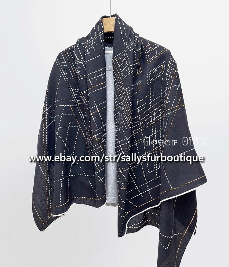 80% Cashmere & 20% Silk Wrap Scarf House Stripes Print Square Shawl 53″