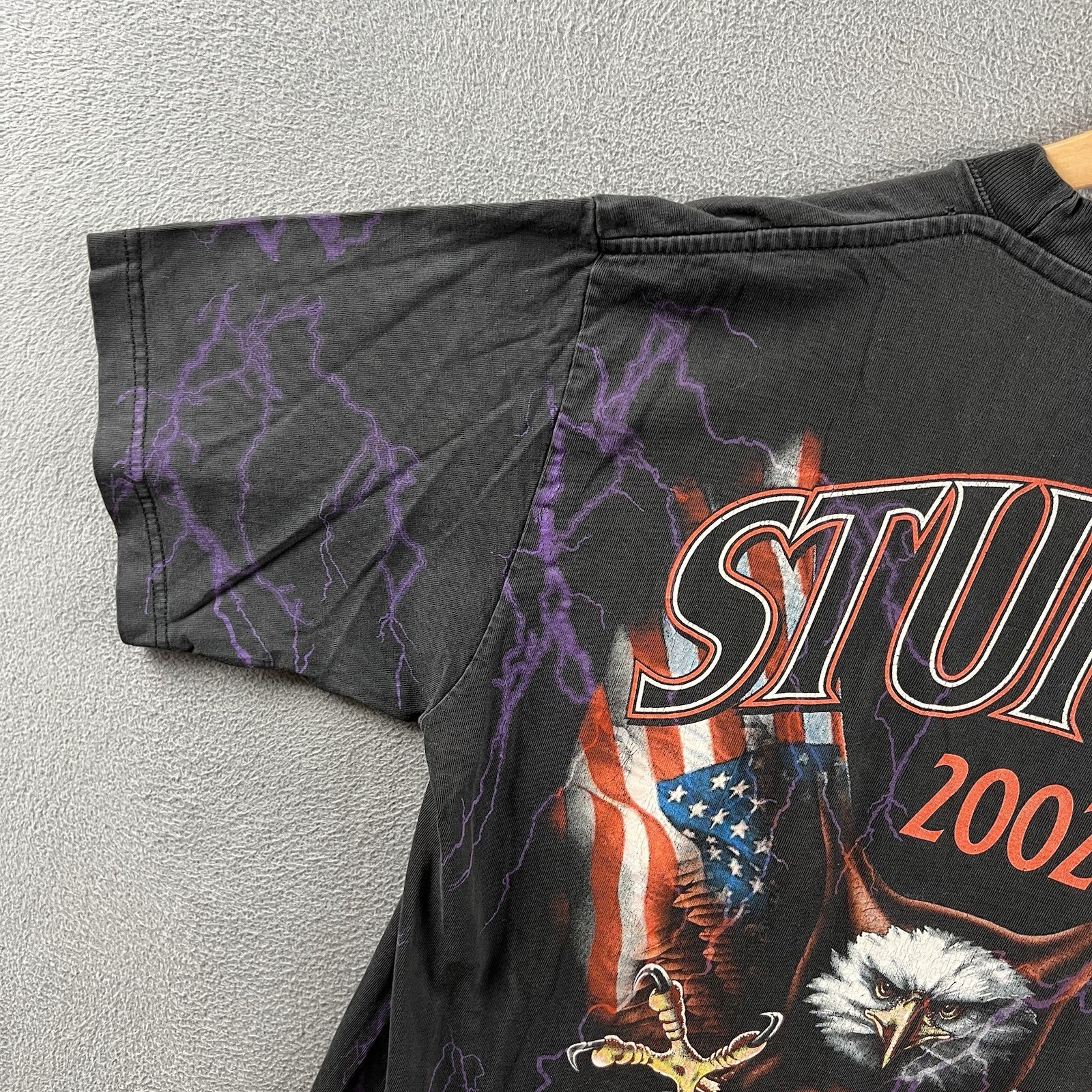 Vintage Sturgis Shirt Mens Large Black Purple Lightning Wolf Biker Rally AOP