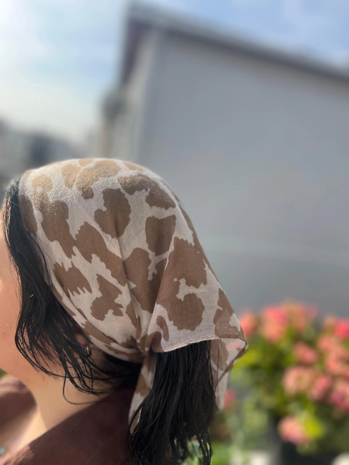 Leopard Print Cotton Bandana Boho Style Neck Scarf 19.7×19.7 in Handmade