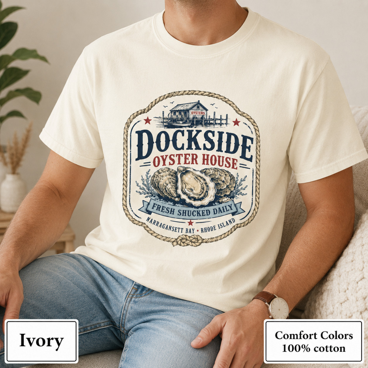 Dockside Oyster House Shirt, Coastal Comfort Colors Rhode Island Tee