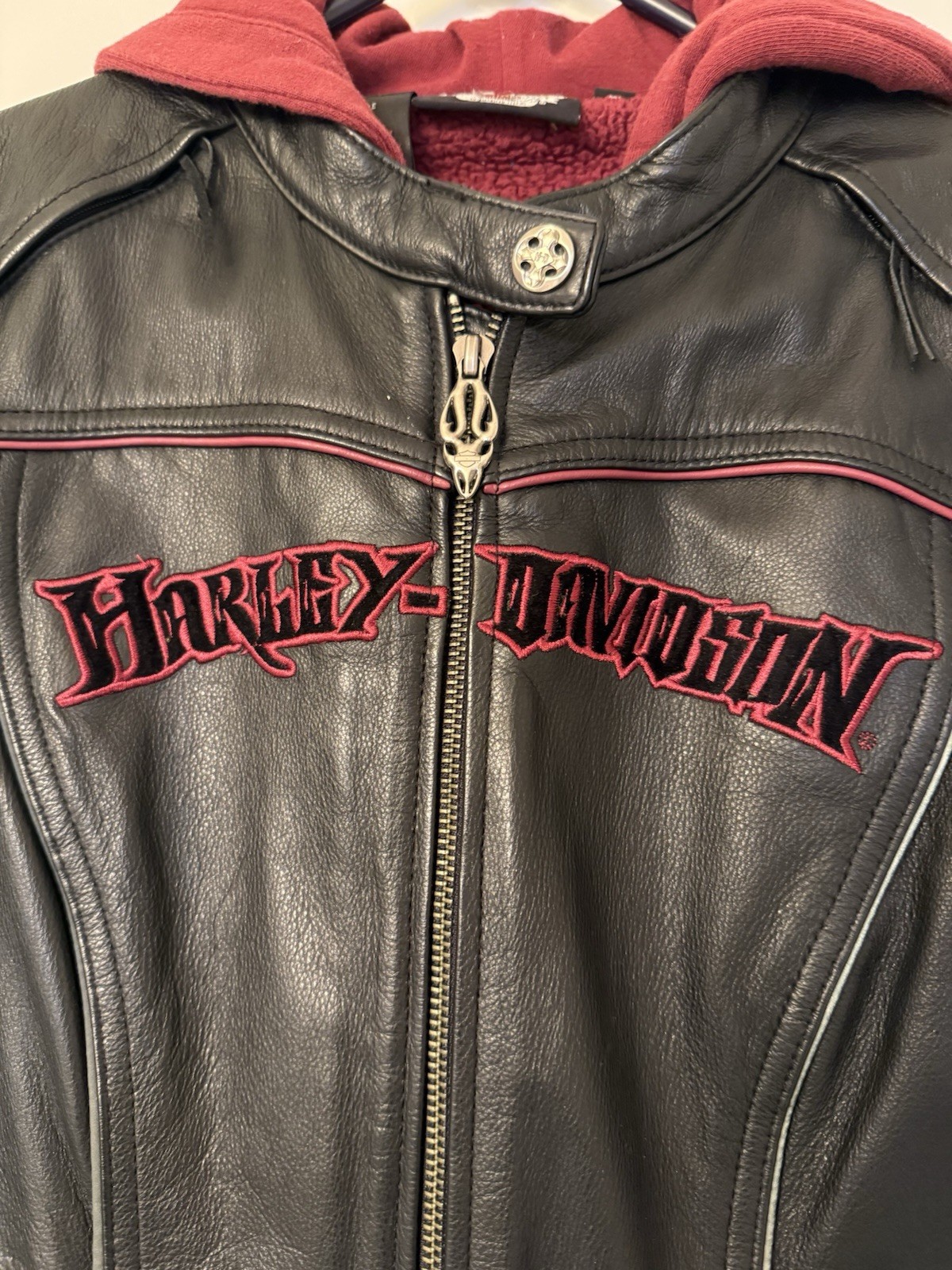 Harley Davidson Womens Barchetta Black Leather 3-in-1 Jacket Hoodie S 97169-10VW
