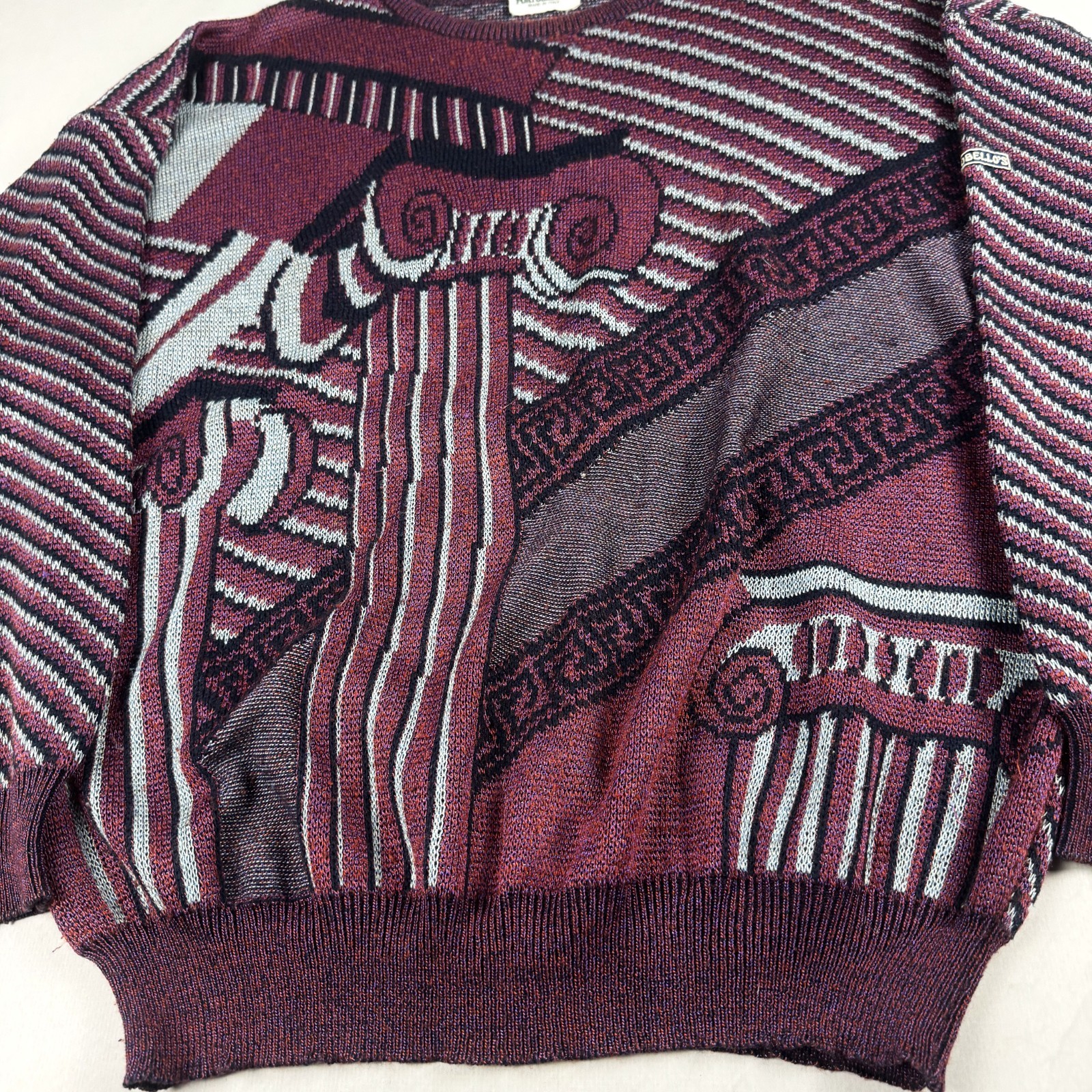 Mens Vintage Portobello’s Abstract Knit Sweater Coogi Style 90s Oversized Graphi