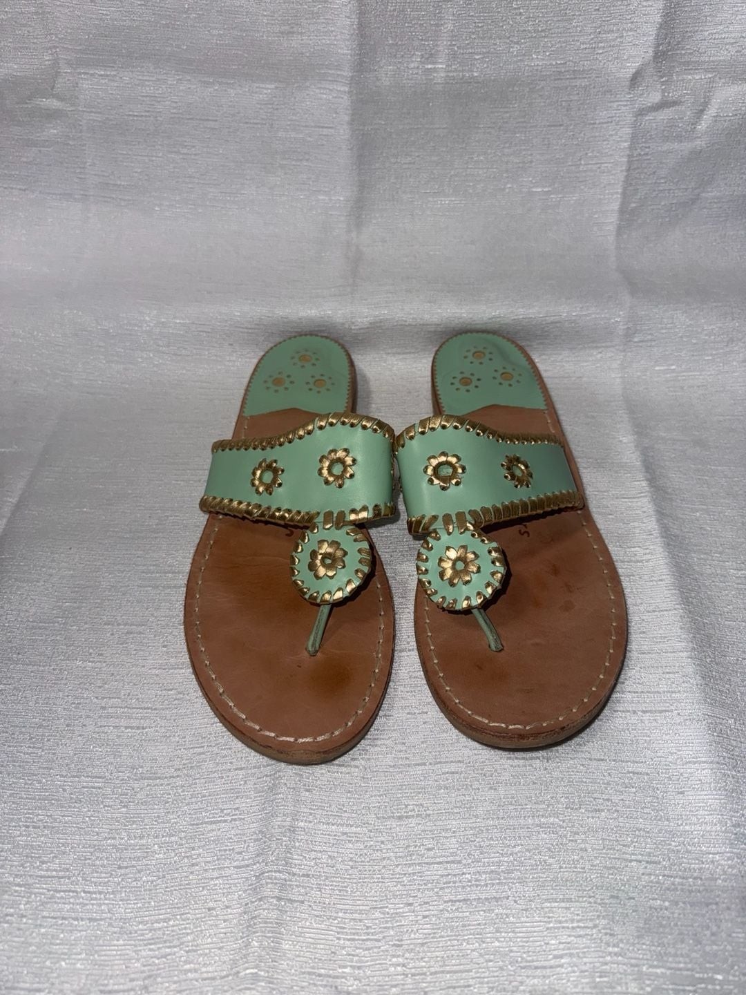 Jack Rogers Nantucket Gold Thong Sandals in Mint and Gold