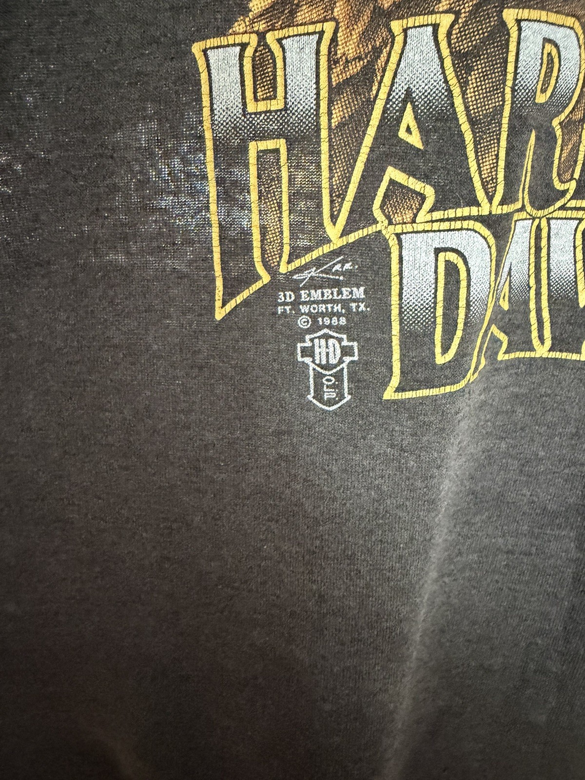 Vintage 3D Emblem Harley Davidson T Shirt 1988 L