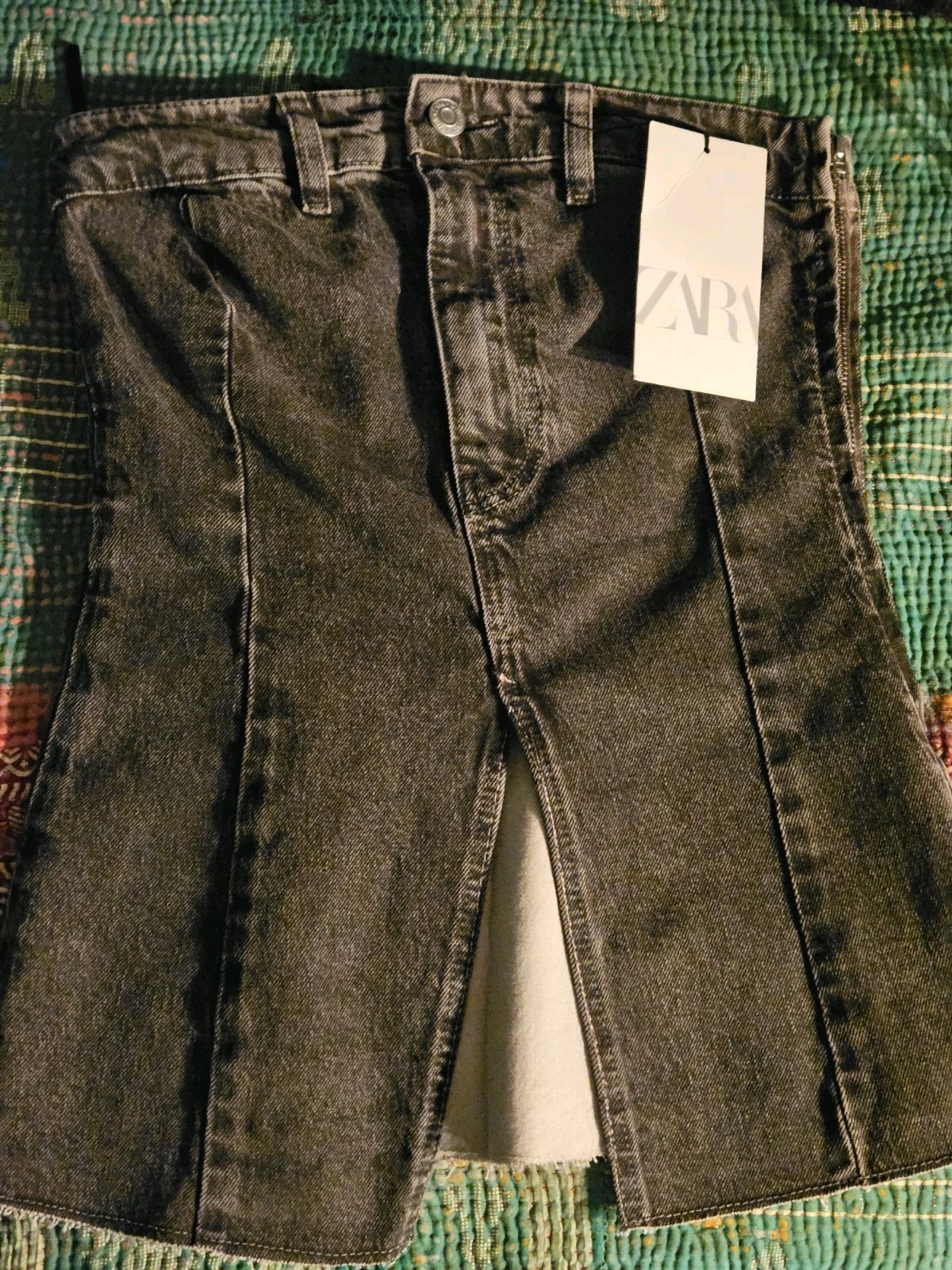 ZARA Small Sleeveless Tank Black Jean Full Side Zip Elastic Stretch Corset Style