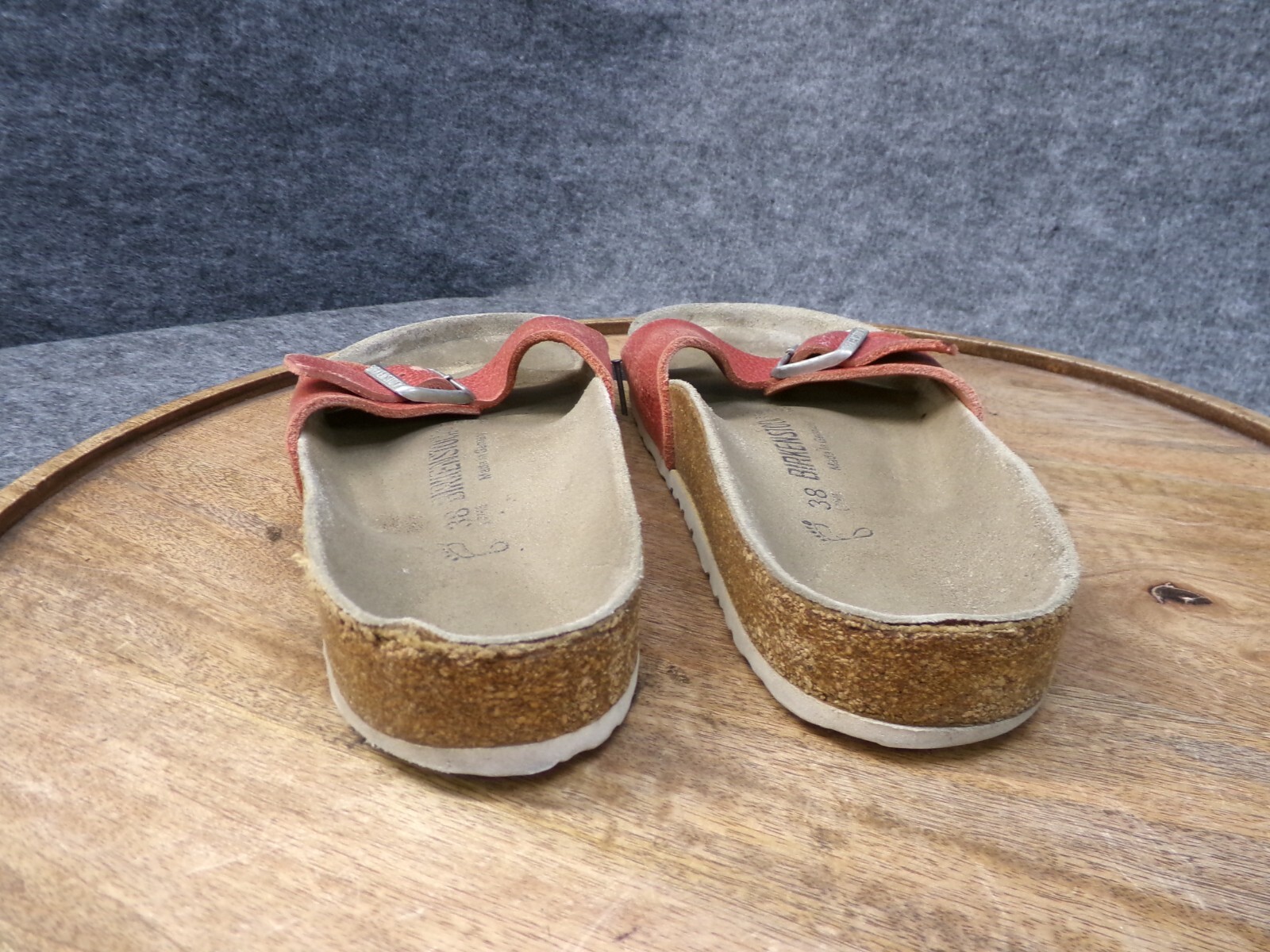 Birkenstock Madrid Women’s Red Leather Slip On Slides Sandals Size 38 US 7 Reg