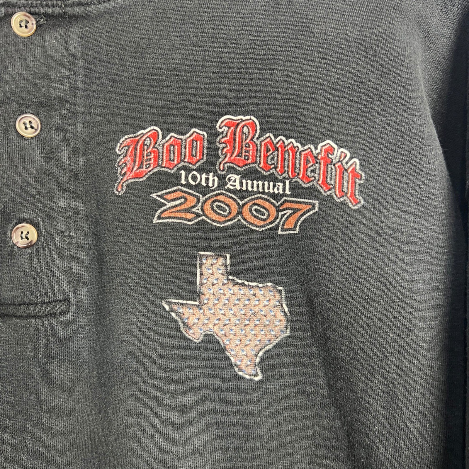 Anvil Boo Benefit Texas Motorcycle Cycle Graphic Long Sleeve Henley Shirt XL
