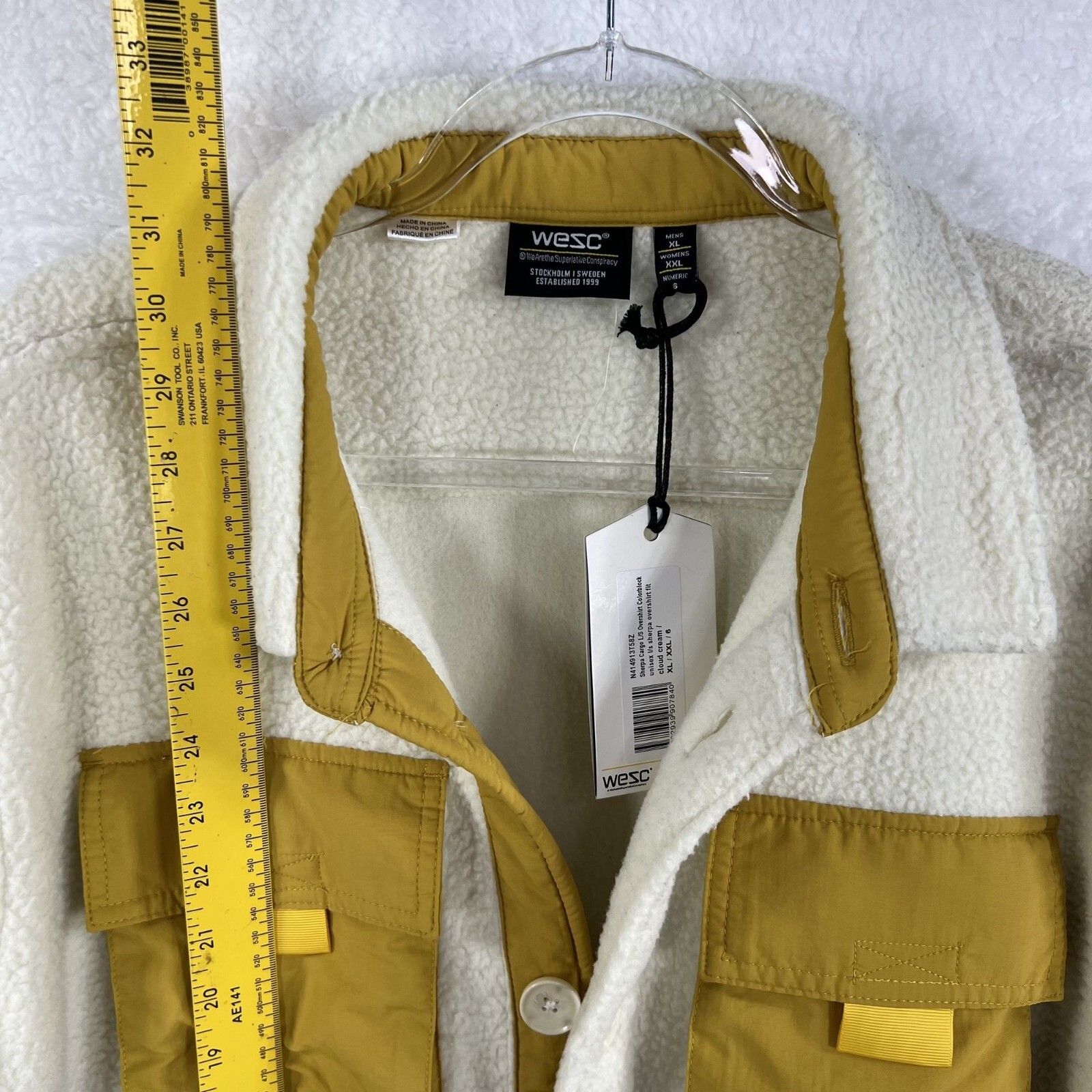 WESC NWT Sweden Sherpa Cargo Shacket Unisex XL / XXL Colorblock Overshirt Jacket