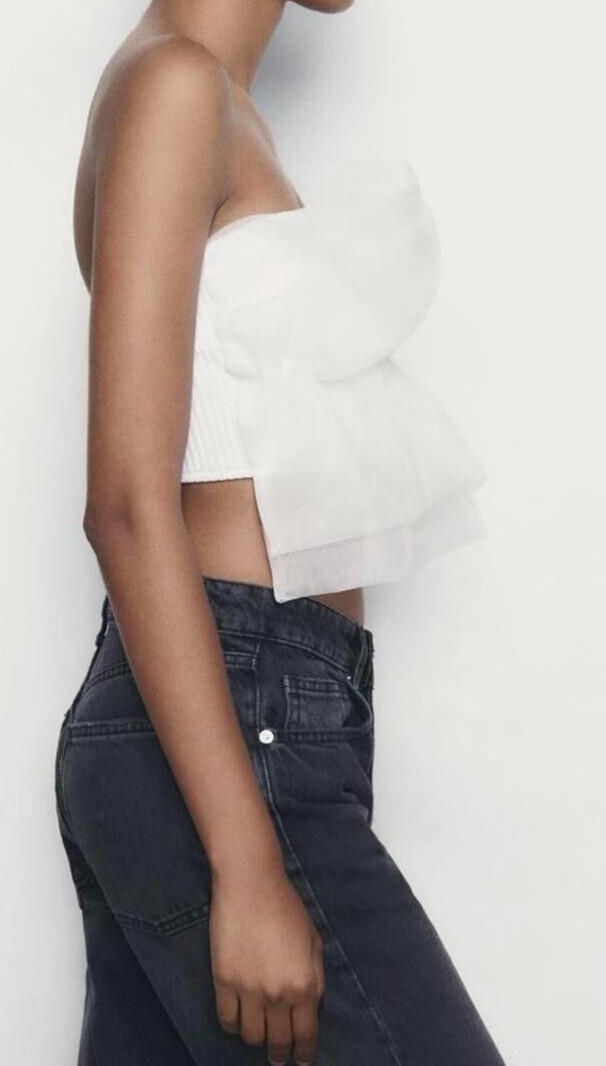 Zara White Organza Strapless Bandeau Boob Tube Crop Top Size: M Ref 0858/806/250
