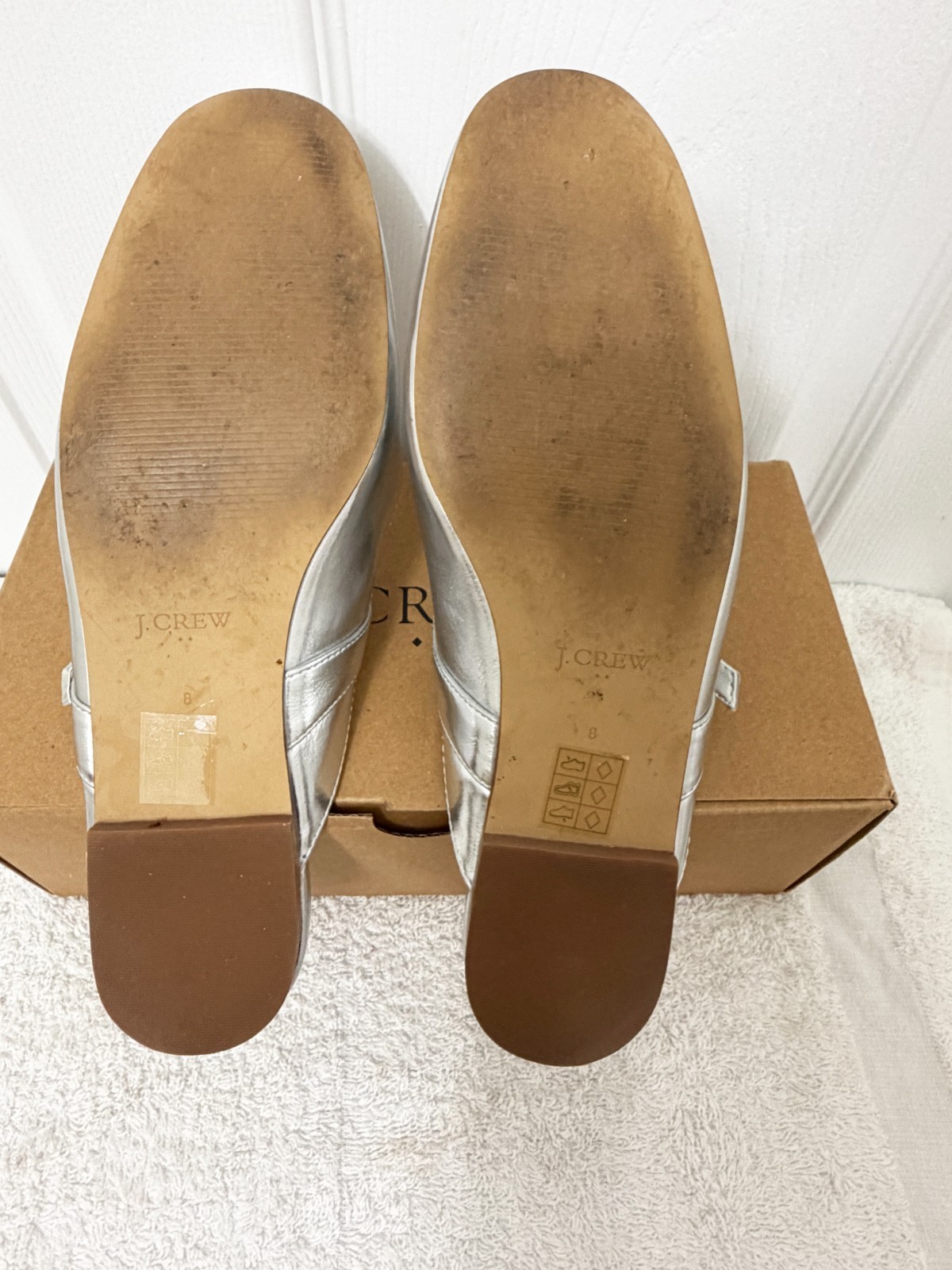 JCREW Mary Jane Mules -EXCELLENT COND!- Women Sz 8 Silver with Rhinestone Buckle