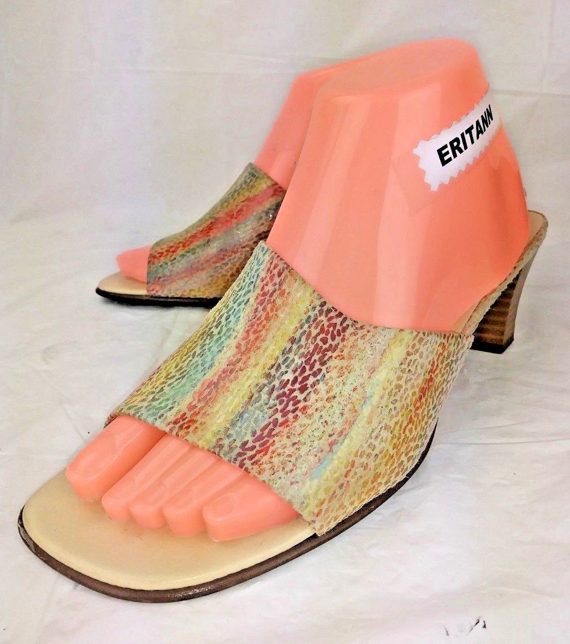 Peter Kaiser Womens 7.5 Sandals Heels Striped Textured Leather Mules Y2K 2029