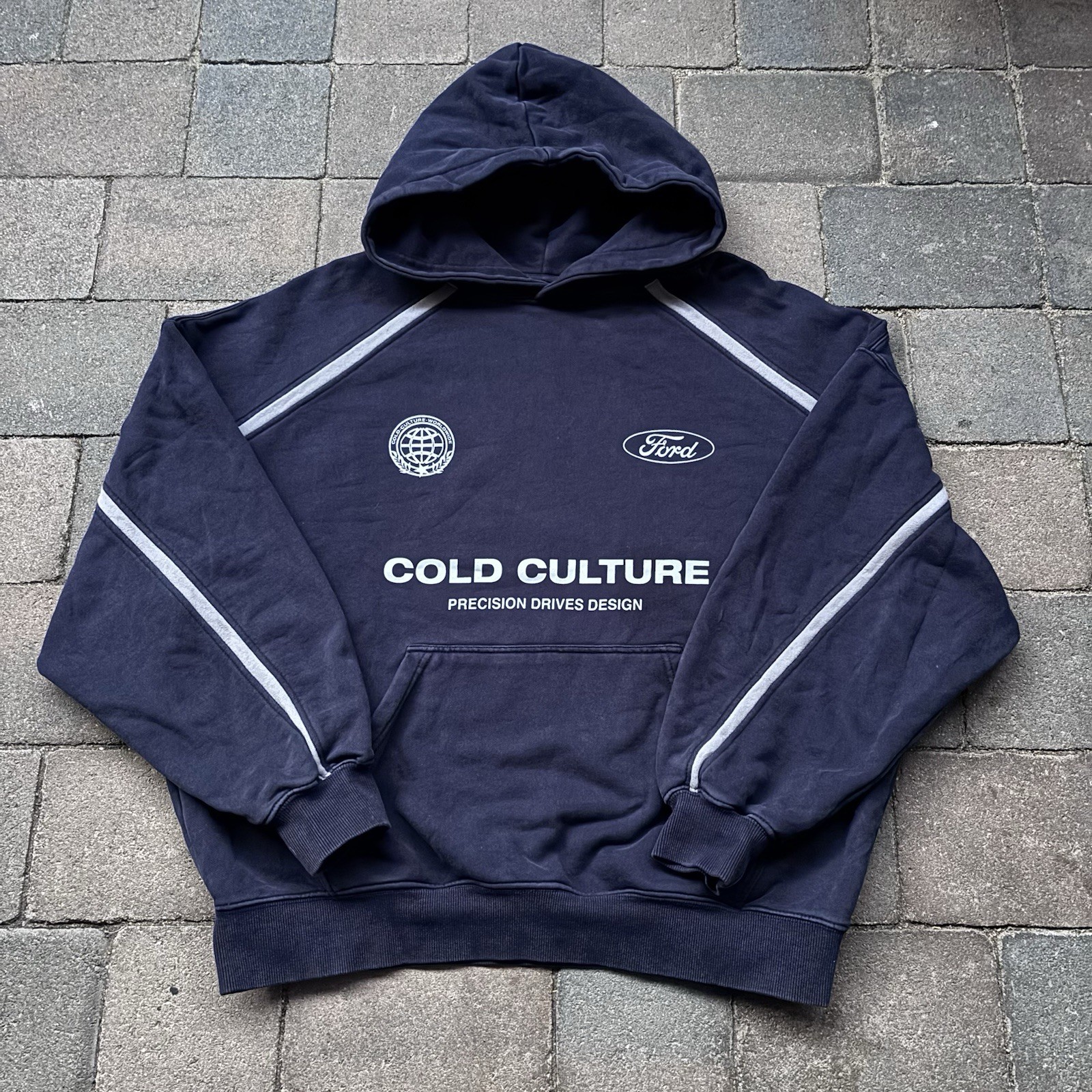 Cold Culture Worldwide Ford Hoodie Men’s Medium Oversized Racing Blue Sweatshirt