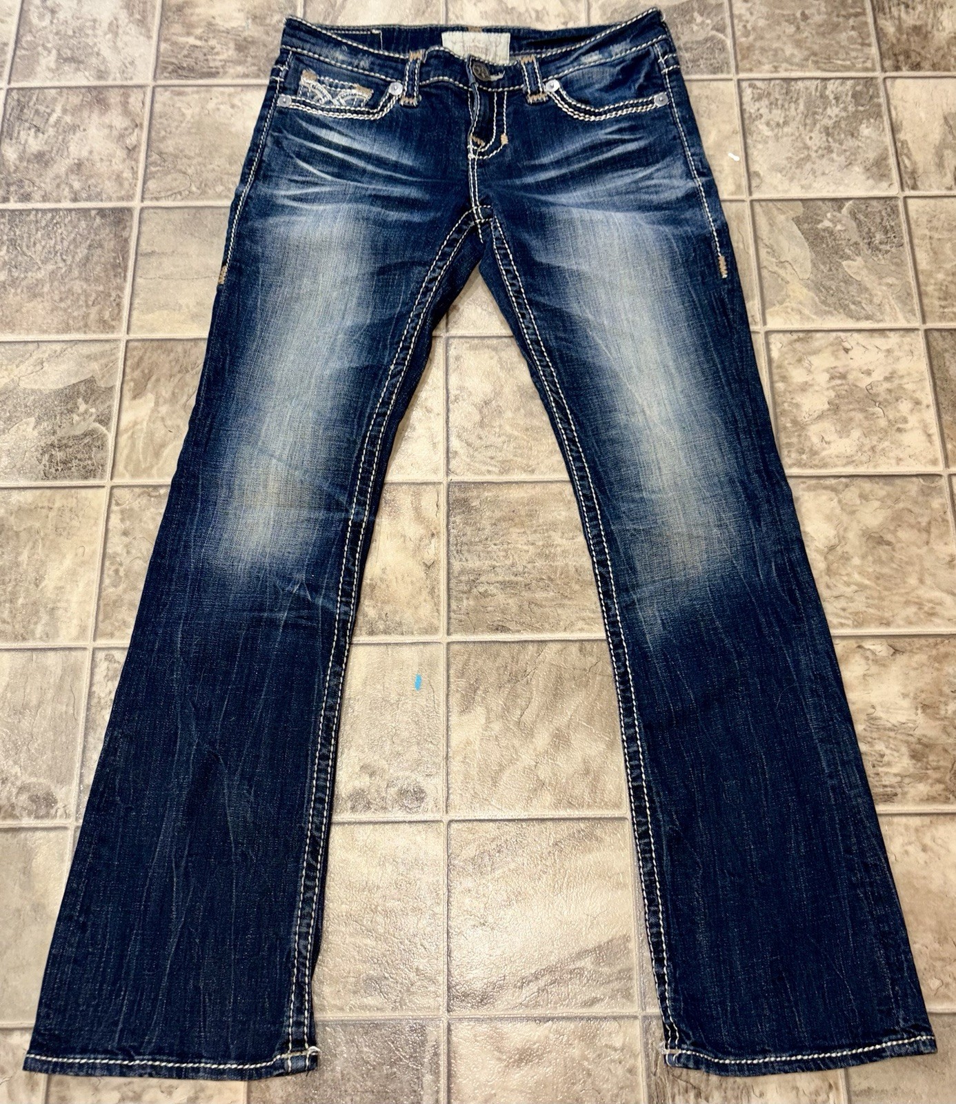 Big Star Liv Boot Womens Jeans Stretch Size 28R Vintage Dark Wash Low-Rise