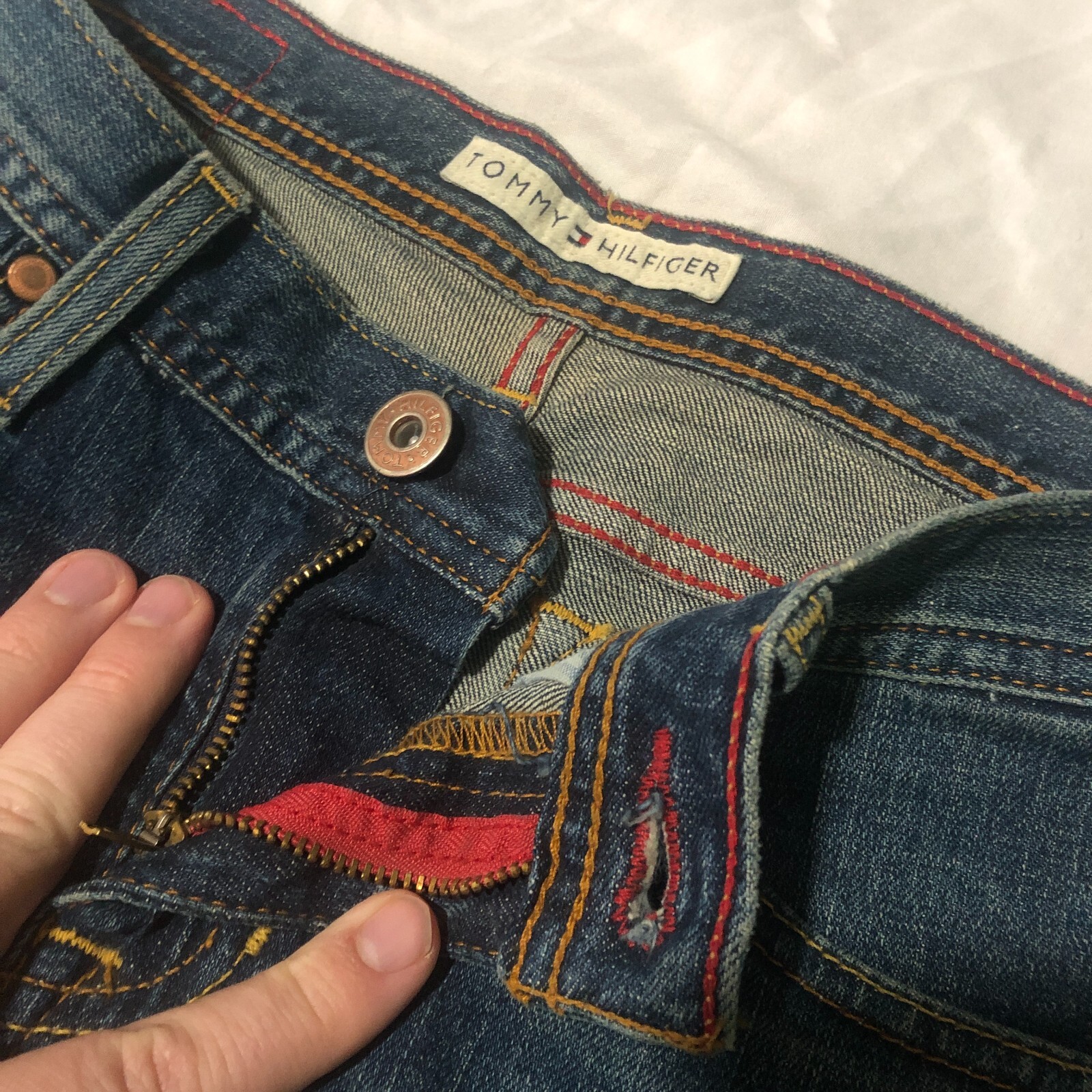 Tommy Hilfiger Stretch Boot Cut Jeans Med/Dark Wash Below Waist Boot Cut Sz 4R