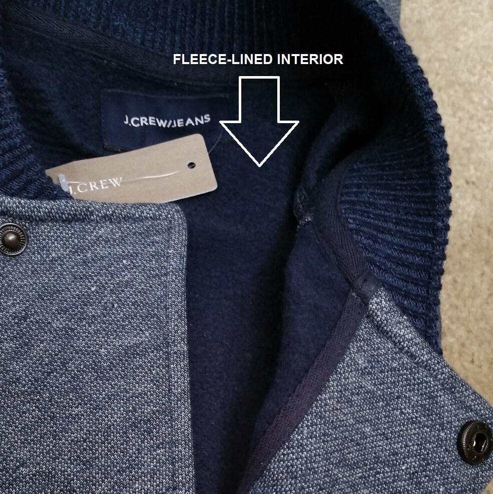 J.CREW varsity knit jacket fleece college letterman navy blue stripe sweater L
