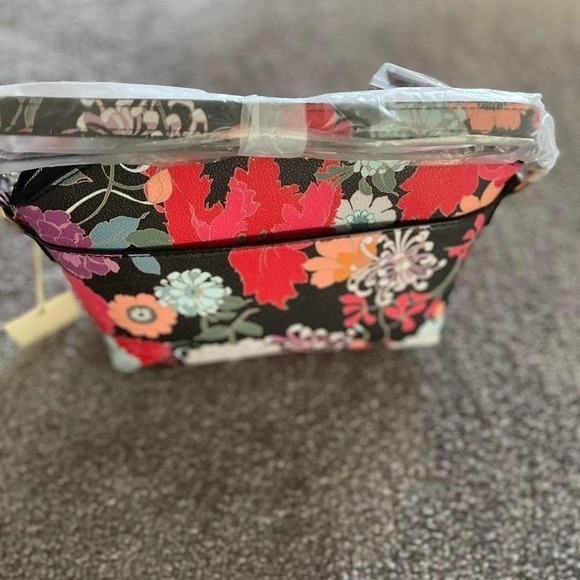 Trina Turk Floral Dome Crossbody Bag Black Multi Color Faux Leather NWT