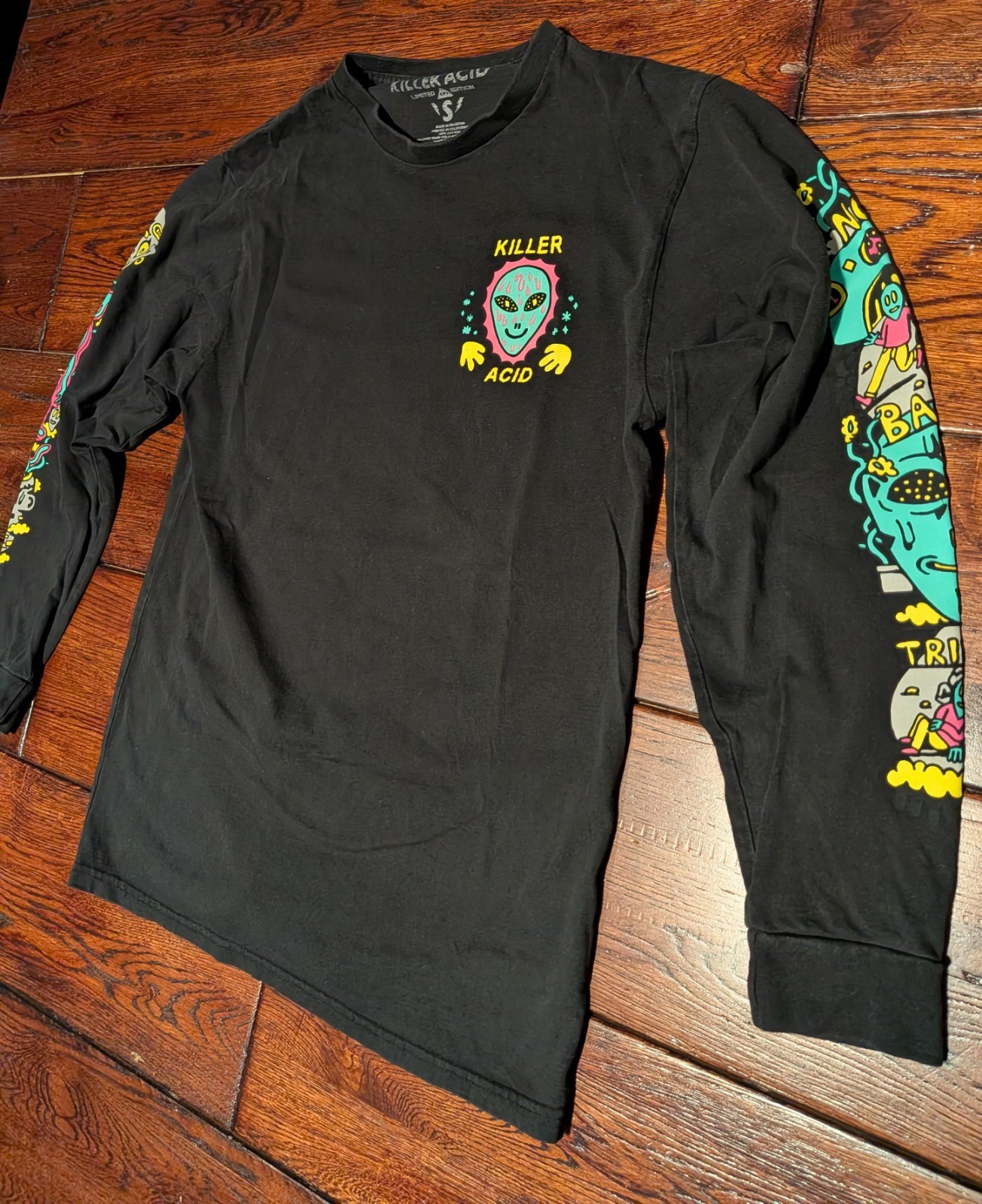 Killer Acid ‘No Bad Trips’ Long Sleeve T-Shirt Black w/ Psychedelic Alien Mens S