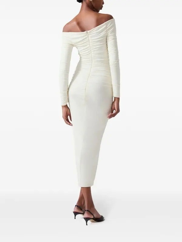 CAROLINA HERRERA DEEP U-NECK RUCHED IVORY MIDI DRESS size XS