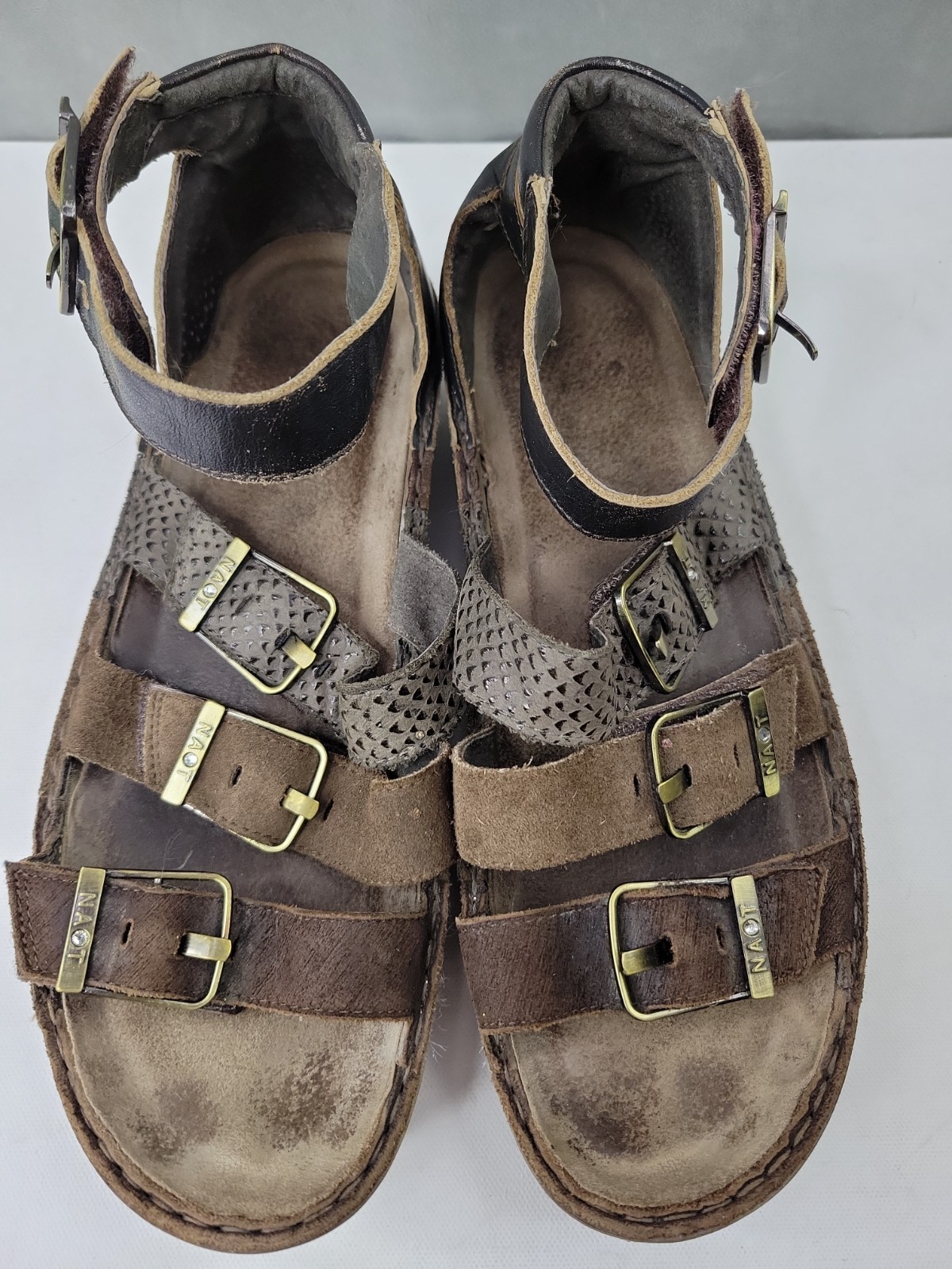 Naot Begonia Gladiator Brown Leather Ankle Strap Comfort Sandals EU 40 US 9-9.5