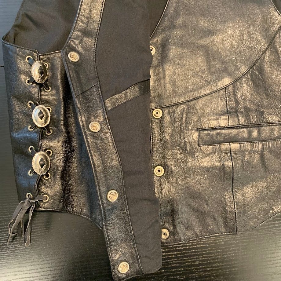 Addis Mens Black Leather Biker Vest Lace Up Sides Western Motorcycle Snap Front