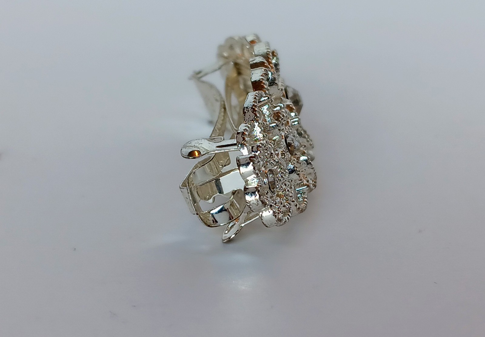 Faship Silvertone Filagree Crystal Hair Barrette 3.5 in