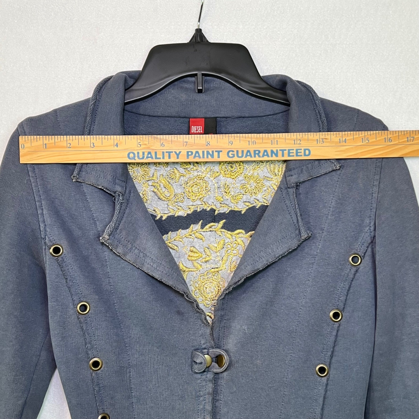 RARE Vintage Diesel Women’s Grey Embroidered Longline Military-style Jacket XS