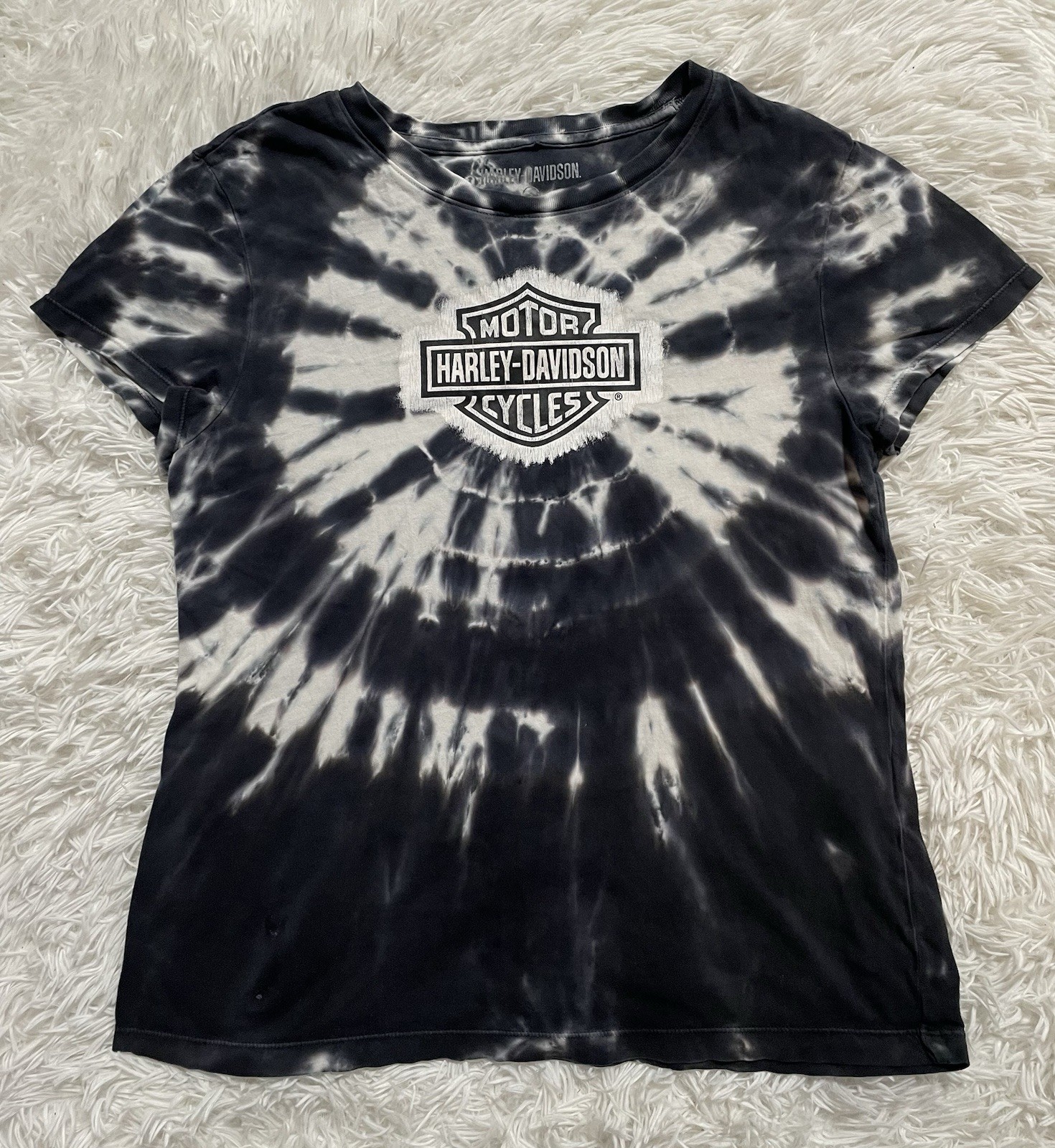 Harley Davidson Grunge Biker Bikercore Alt Punk Rock Y2K Logo Tie Dye Black S