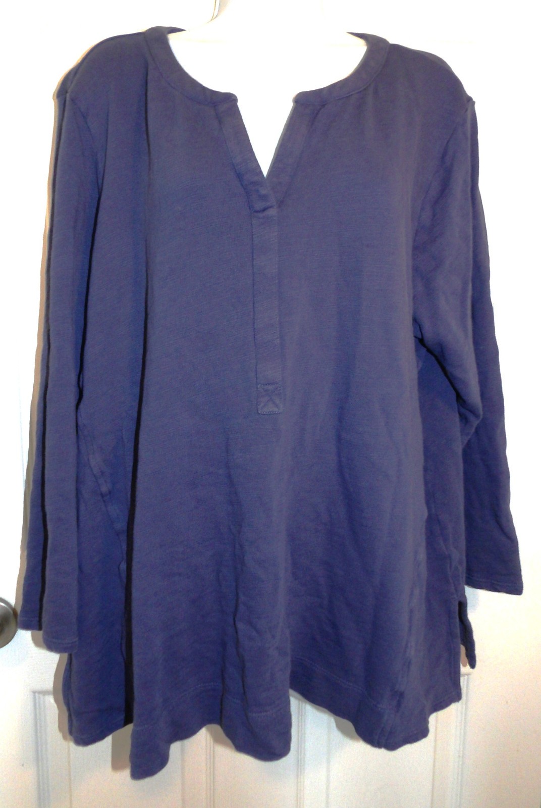 Cute Blue J. JILL Organic Cotton Long Sleeve Top w/Notched Neck – 2X