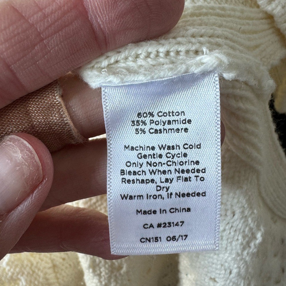 Talbots Cable knit Open Front Long Line Split Hem Cashmere Blend Cream Chunky MP