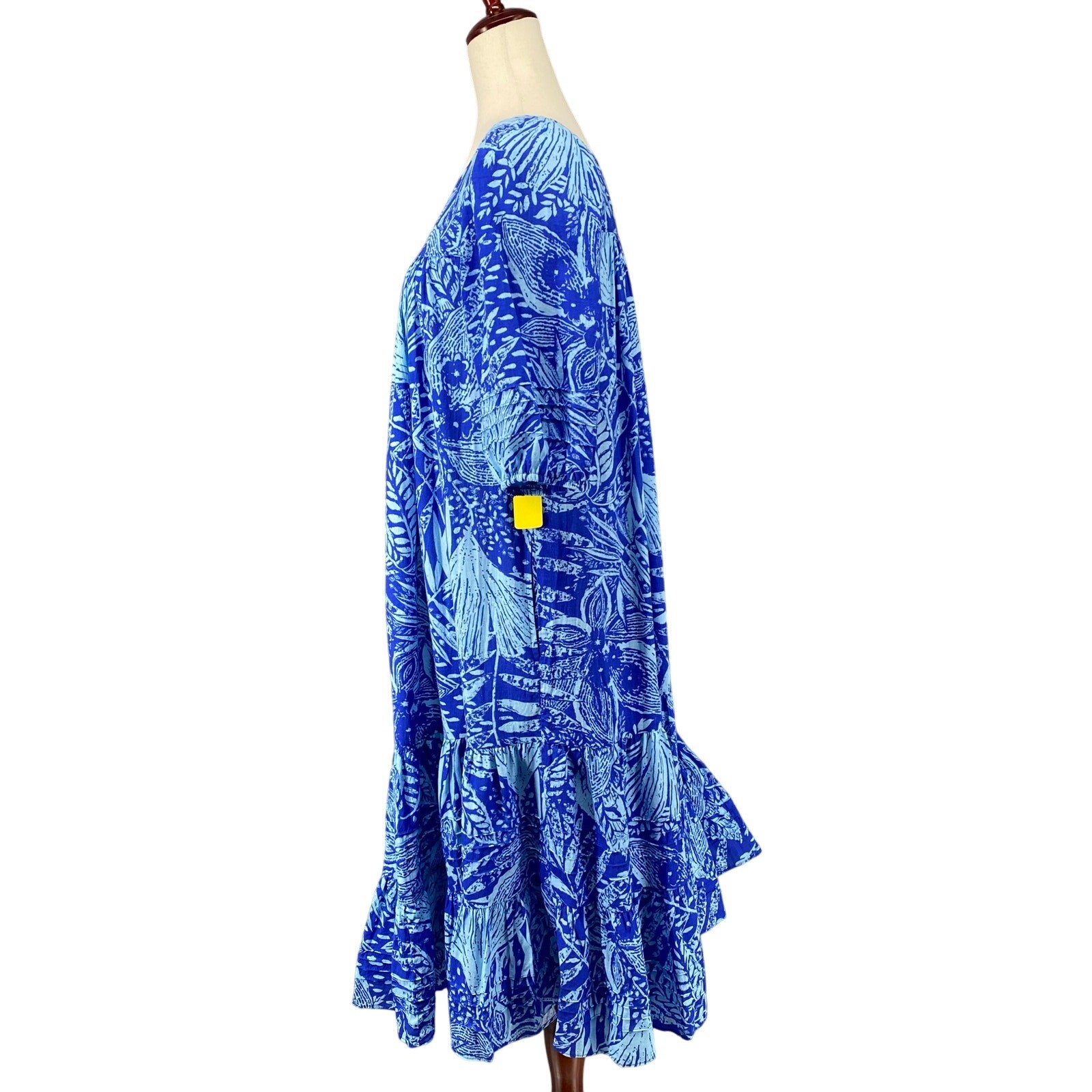Vtg 80s 90s Two Potato Laguna Beach Midi Tiered Muumuu Dress XS Cotton Blue NOS