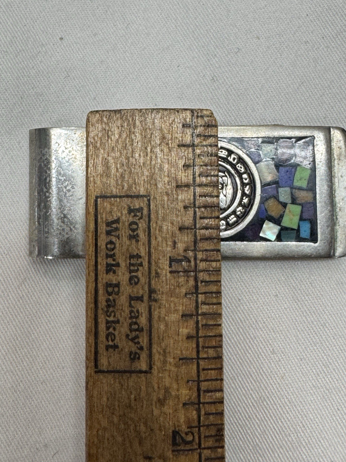 Vintage Taxco Mexico Inlay Multi Gemstone Aztec Sterling .925 Money Clip