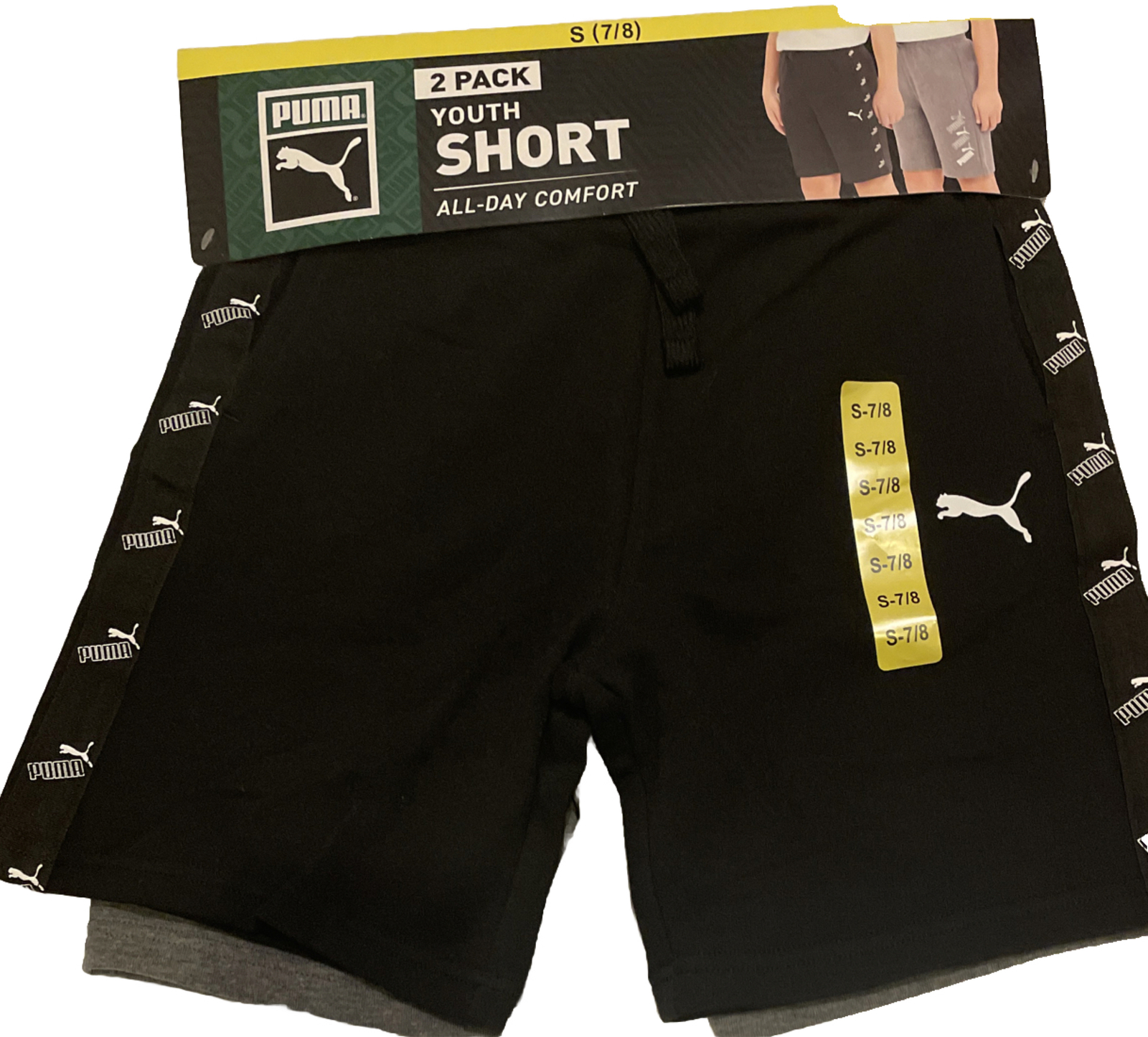 Puma NEW 2 Pack Youth Comfort Black & Light Grey/ Boy’s shorts. Size Small 7/8