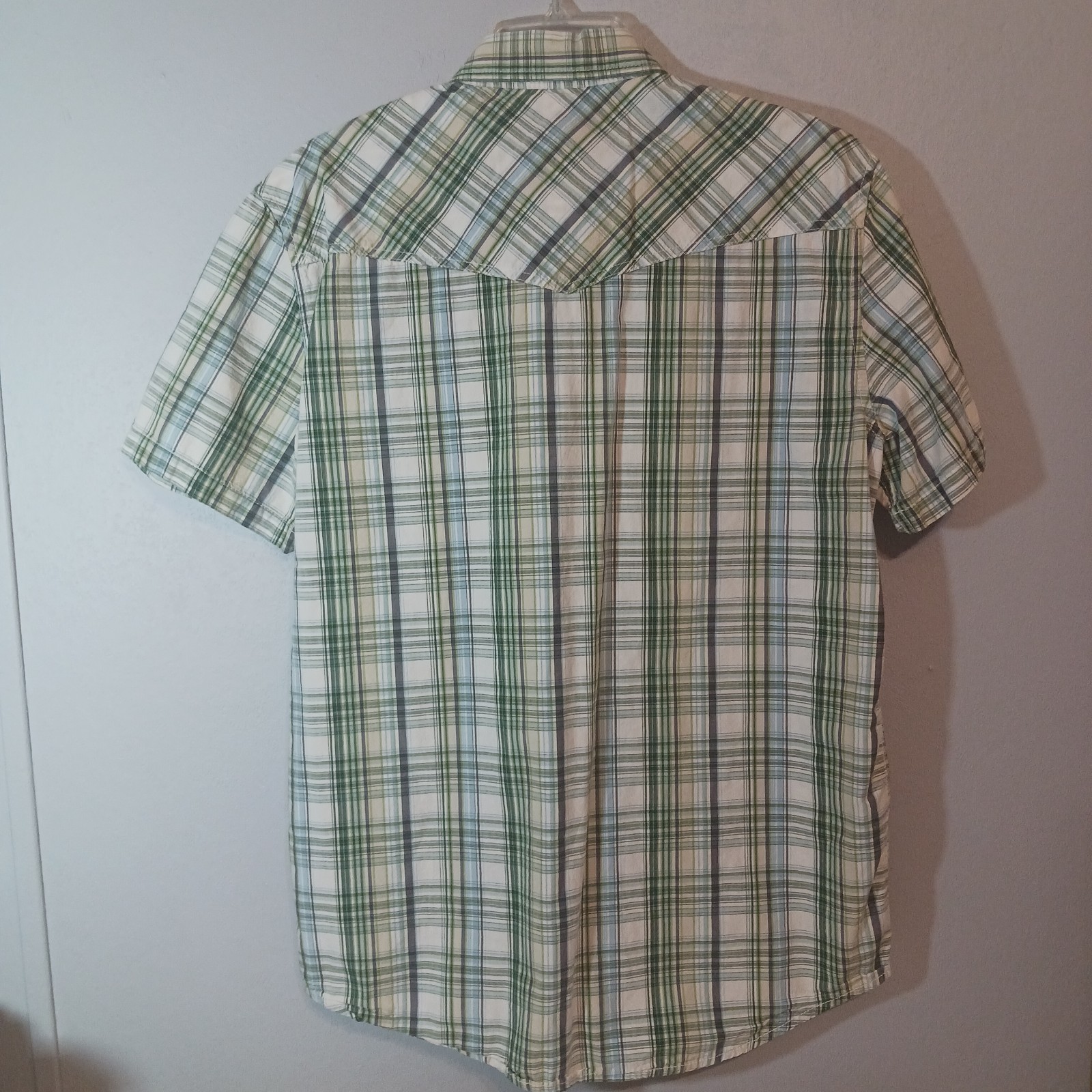 Aéropostale Men’s L Vintage Fit Plaid Button-Up Shirt Pockets Green Blue
