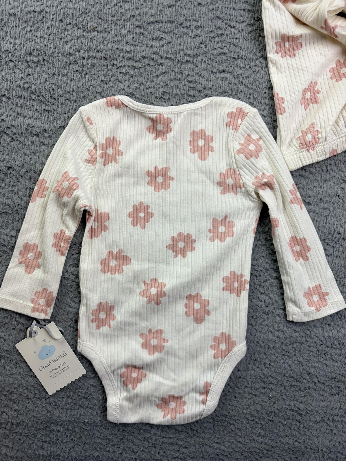 Cloud Island Baby Girls 6-9 Months White Floral Ribbed Bodysuit Pants Set 2pc
