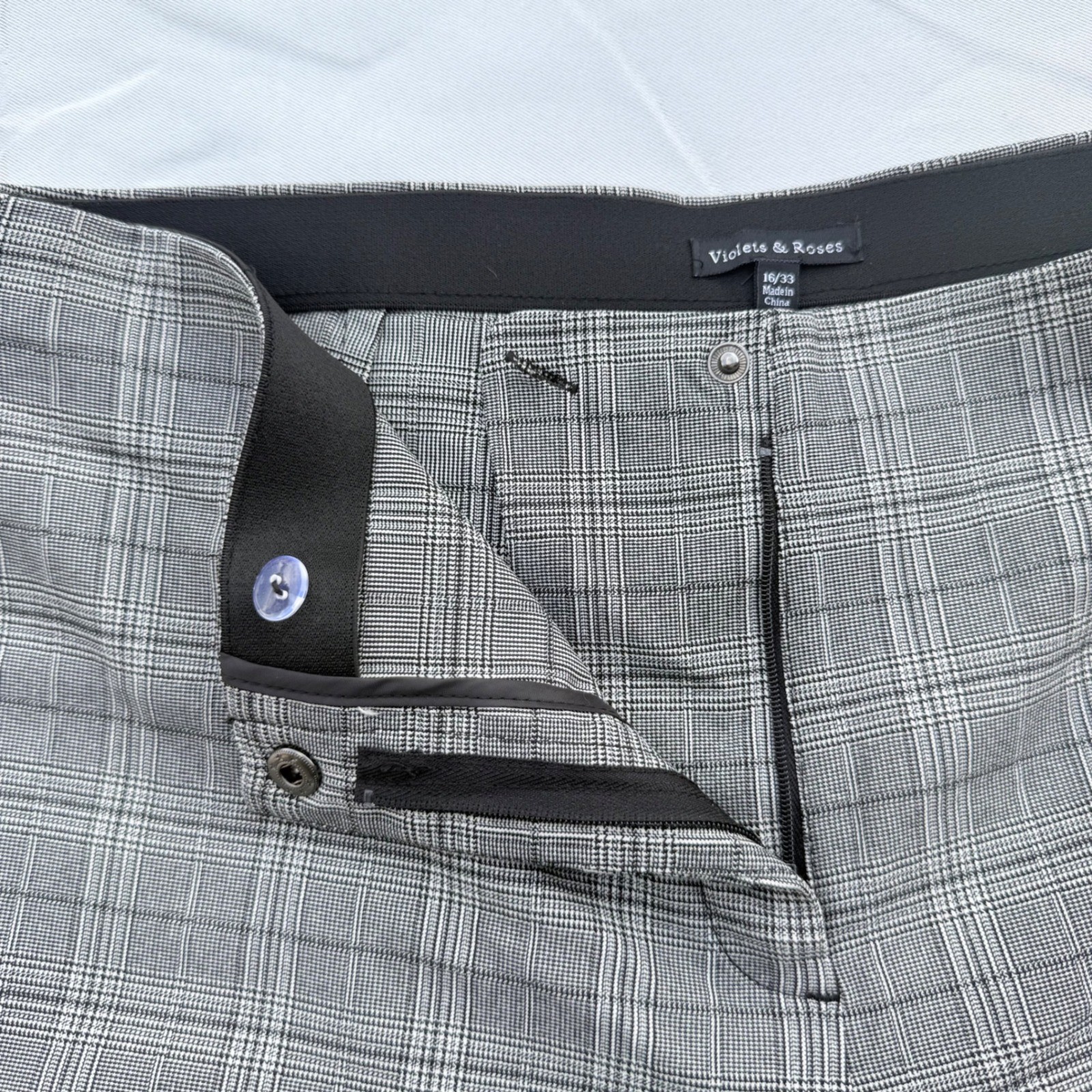 Violets & Roses Womens Grey Glen Plaid Straight Leg Trousers Size 16/33 Workwear