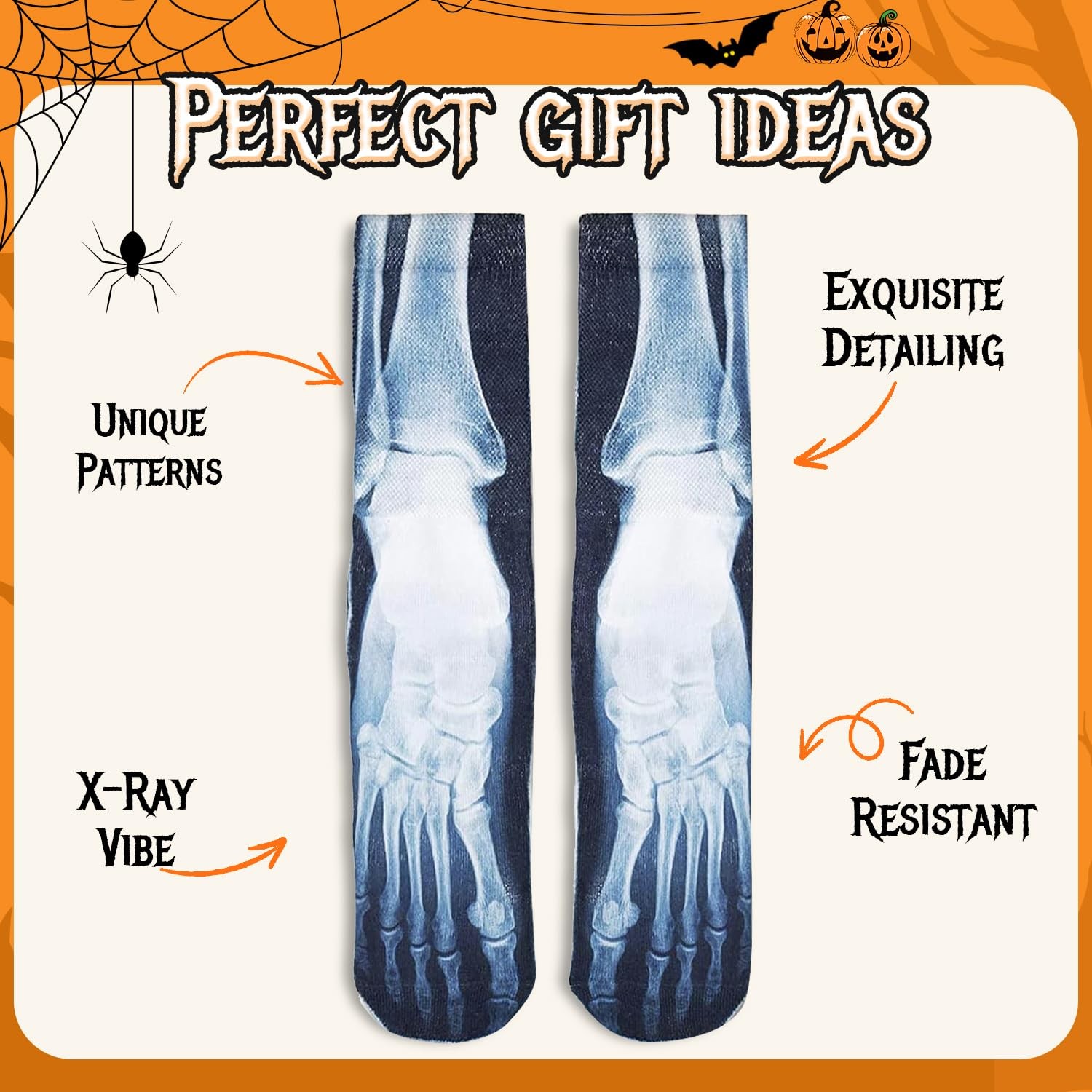 Spooky Skeleton Socks – Halloween Horror Gifts for Men Women & Teens