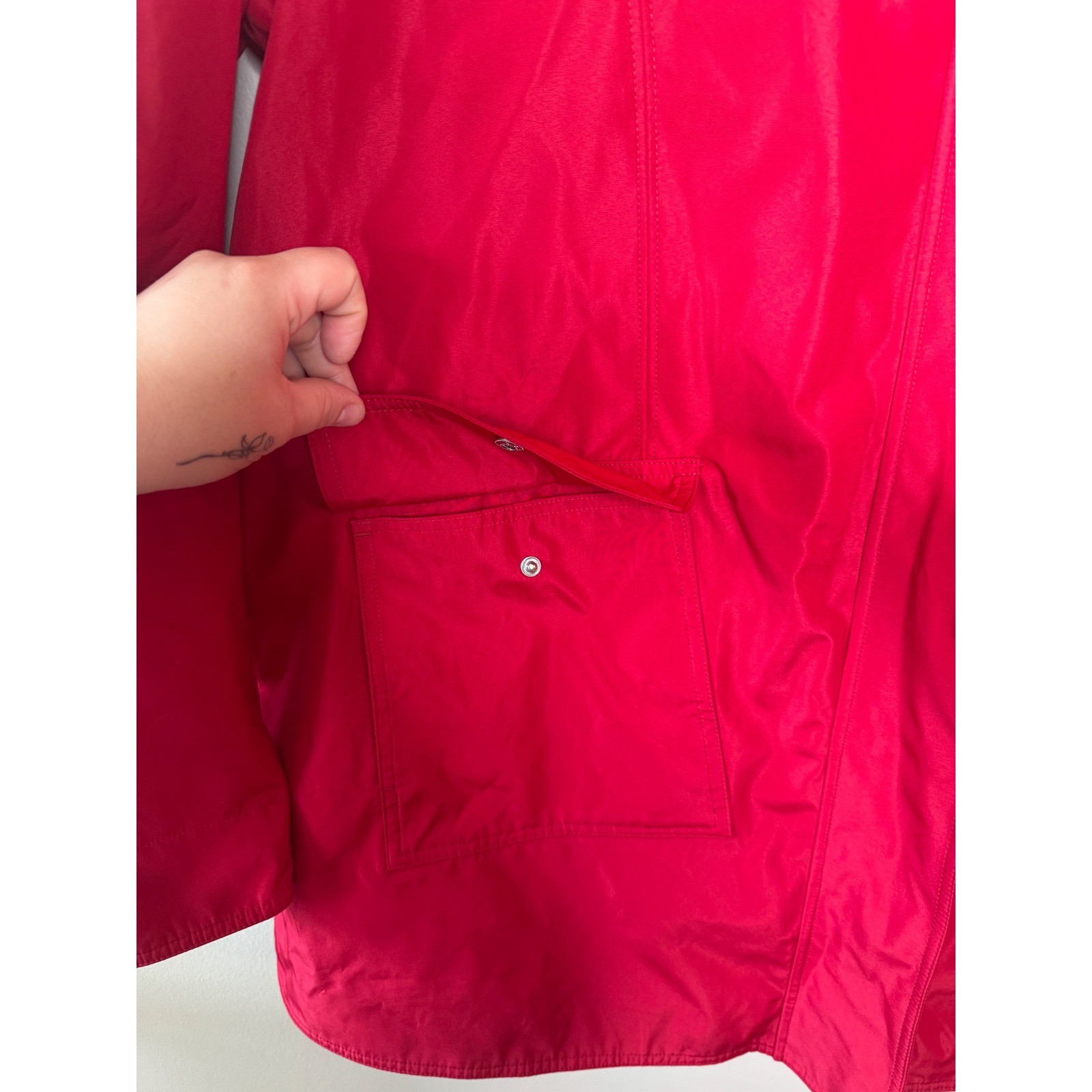 Rain Jacket Woman Within Red Hooded Polka Dot Lining Windbreaker