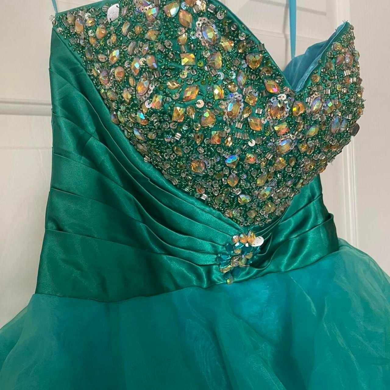 Emerald and Teal Ombre Ruffled Ballgown Prom Quinceañera Dress