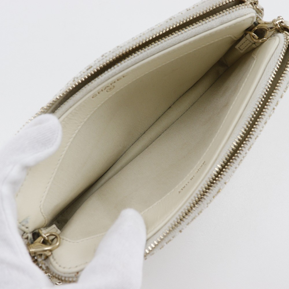 CHANEL Deauville ChainShoulder Shoulder Bag A84415 2-way clutch White twee…