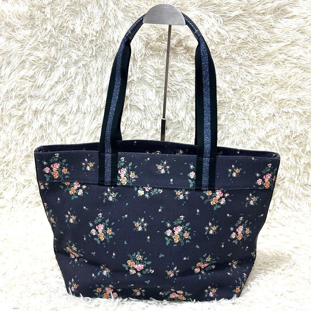 COACH Disney 91116 Tote Bag Navy Canvas with Multi Floral Print Large Capacity