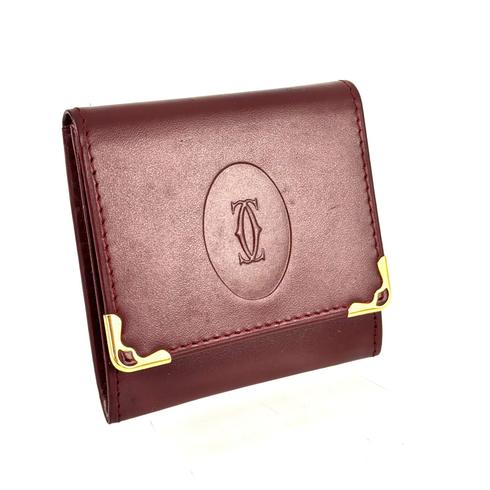 Must de Cartier Coin Case Purse Bordeaux Red Leather Authentic from Japan _0035