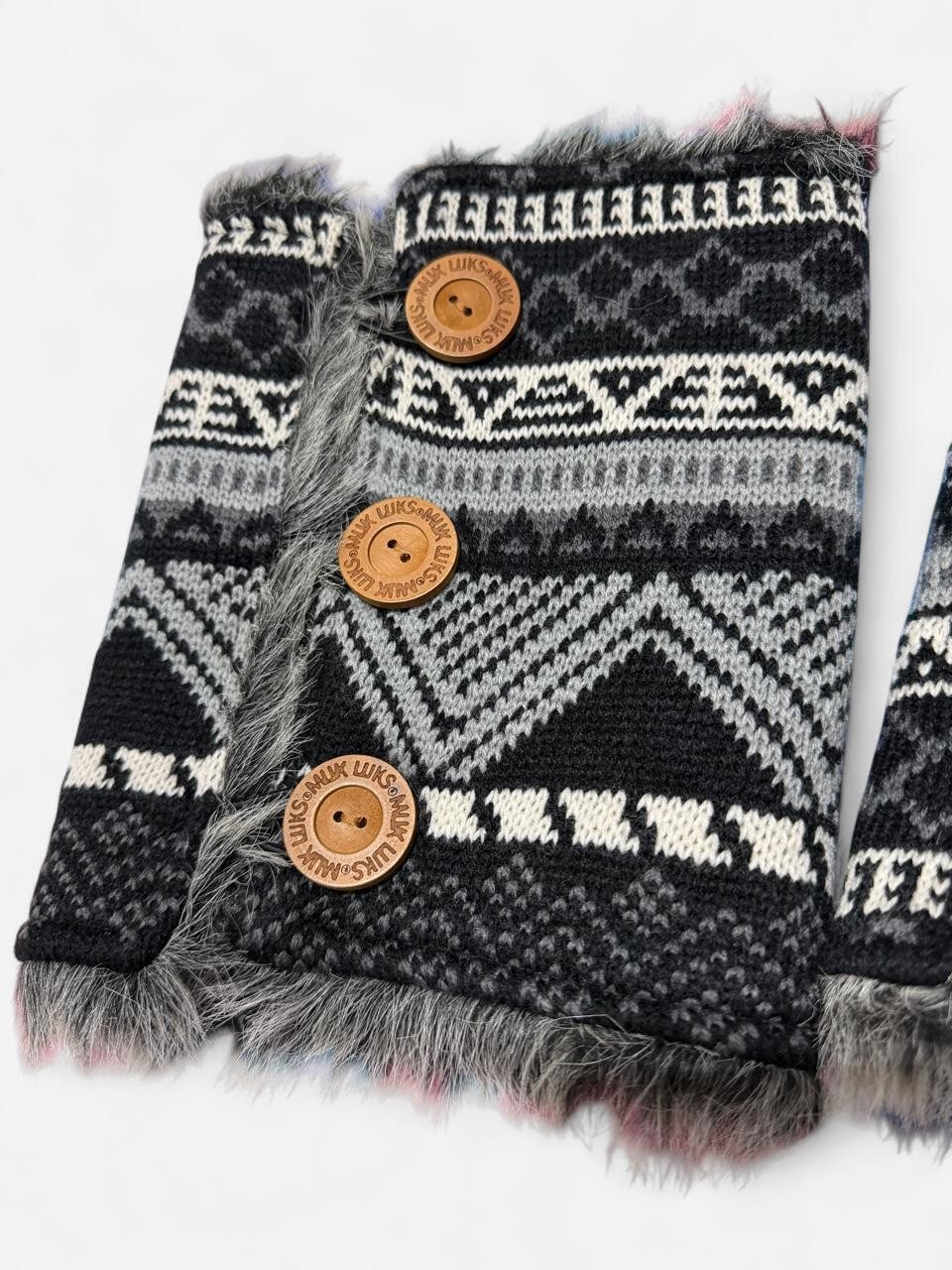 Muk Luks Reversible Boot Covers Leg Warmers Faux Fur Sweater Knit Black Gray