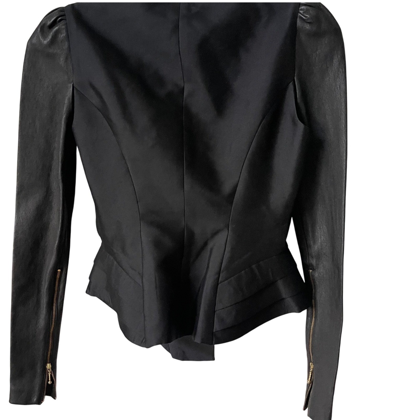 Thomas Wylde Black Structured Jacket SZ 2 Wool Silk Leather Blazer Made in Korea