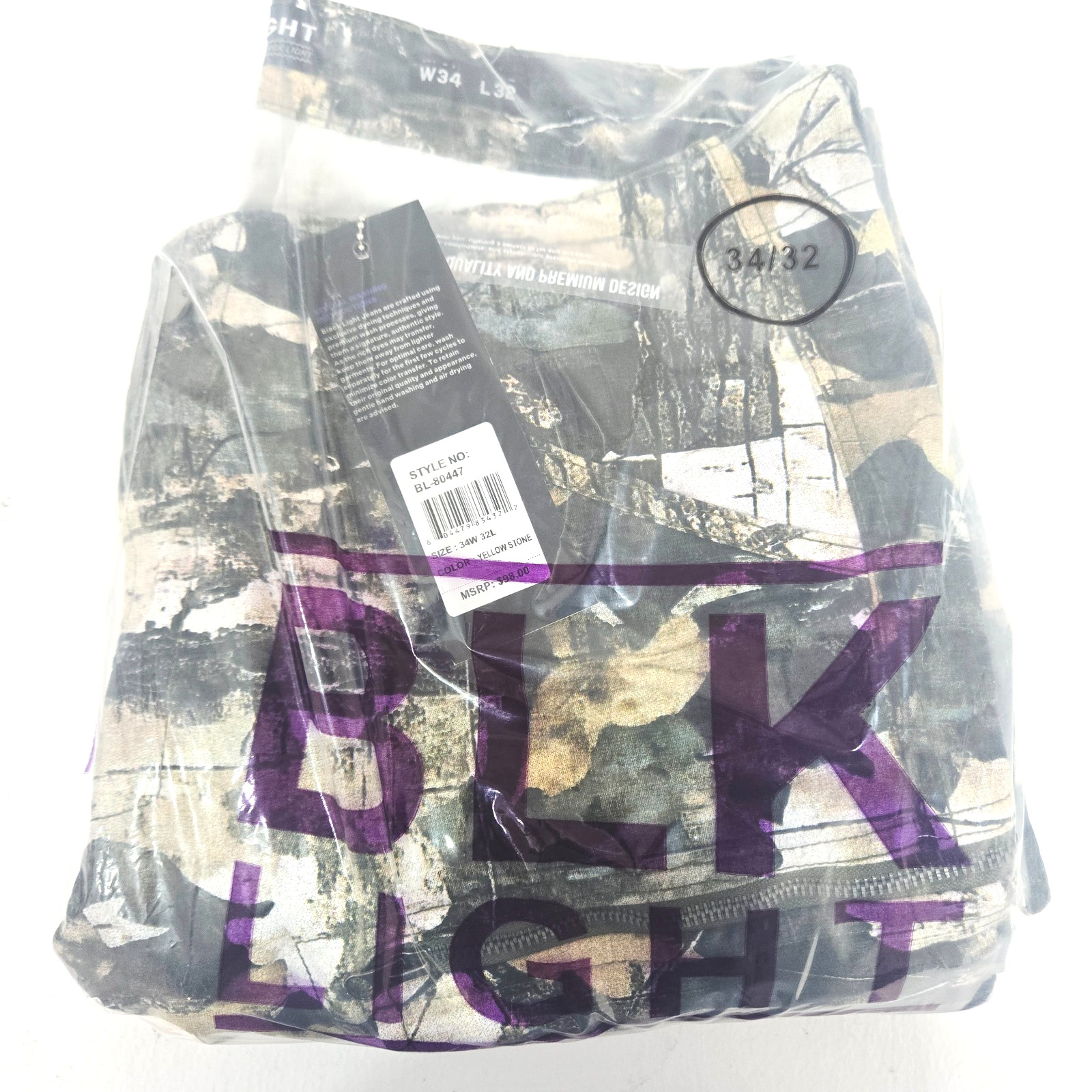 Black Light Men’s Camo Jeans Stretch Trouser Fit Yellow Stone Cool Pockets Denim