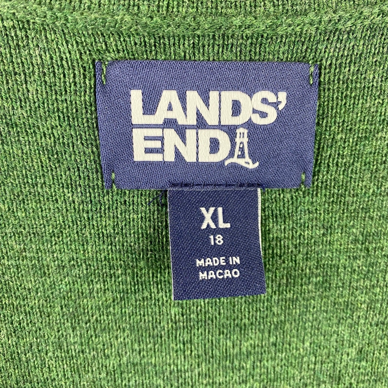 Lands’ End Sweater Knit Blazer Cardigan Size XL Dark Green 100% Cotton