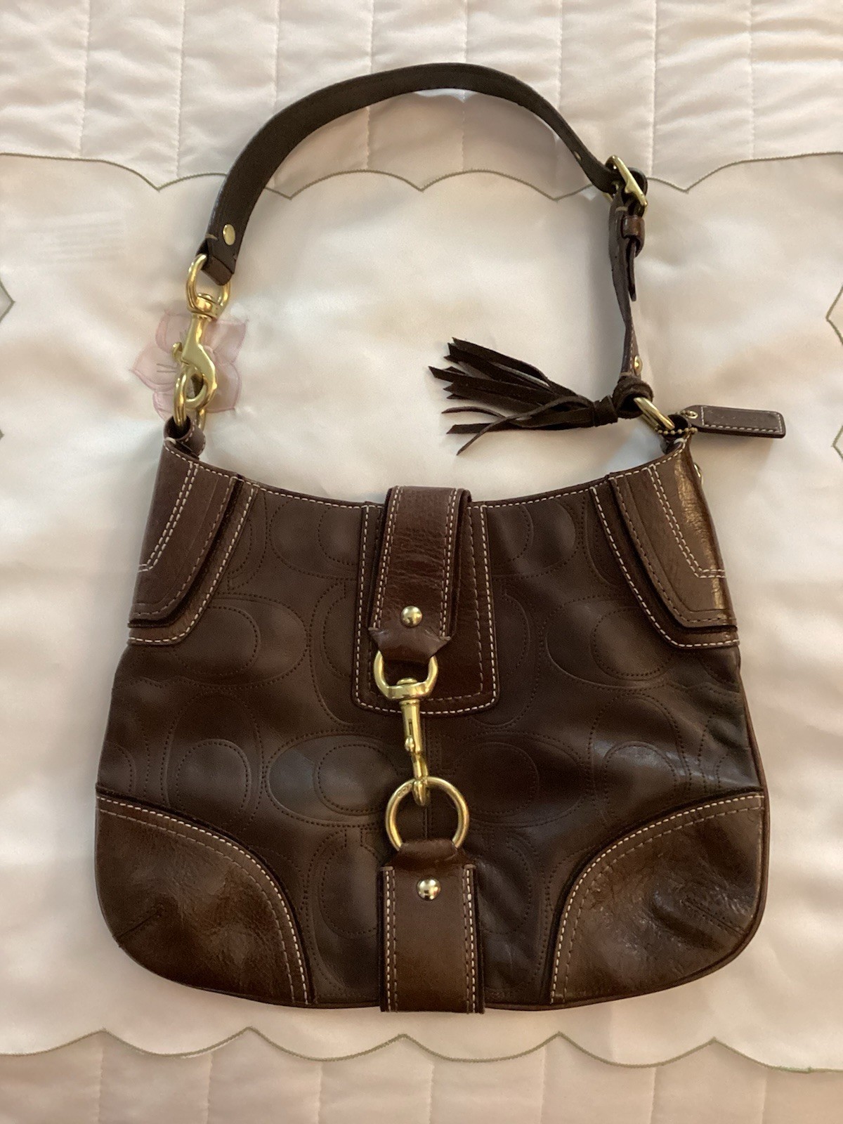 Coach Vintage Hampton Signature Embossed Brown Leather Hobo Bag, 11328