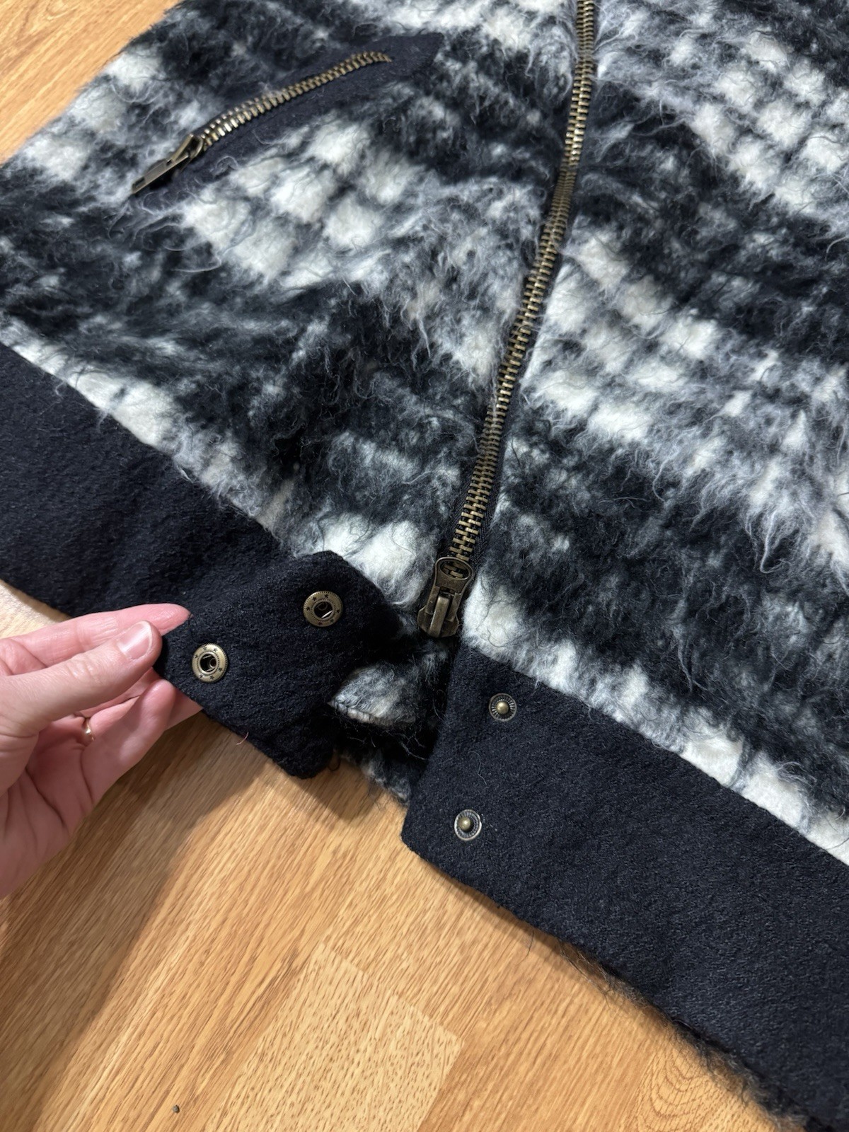 Free People Plaid Sherpa Moto Jacket Coat Size Small FP